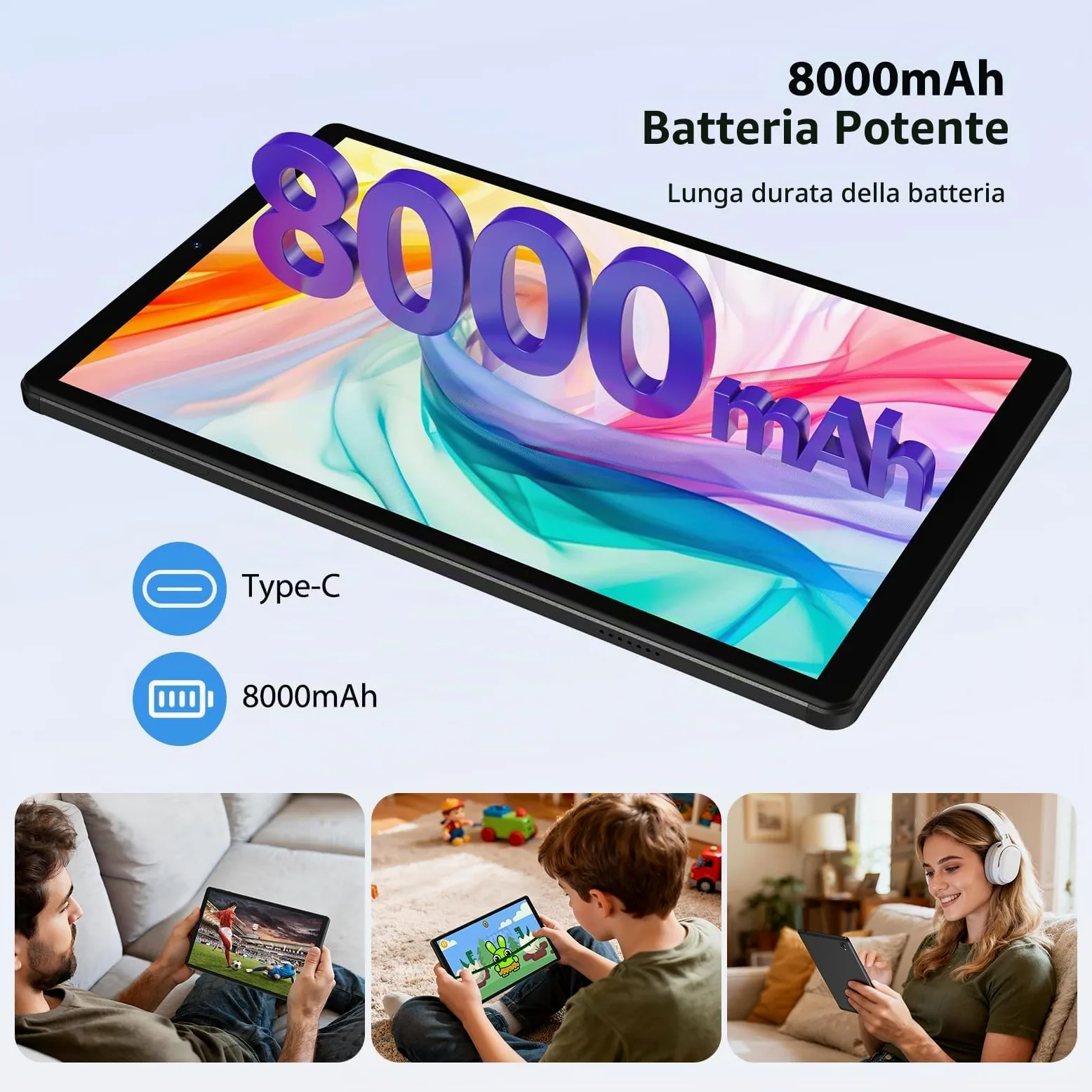 2K Android 15 Tablets, 36GB RAM+512GB ROM (2TB TF), 4G LTE+5G WiFi, Tablet 10,6 Pollici, Octa-Core, 2000 * 1200FHD, 8000mAh, 13MP+8MP, GPS, Tablet in offerta con tastiera ect (Nero)