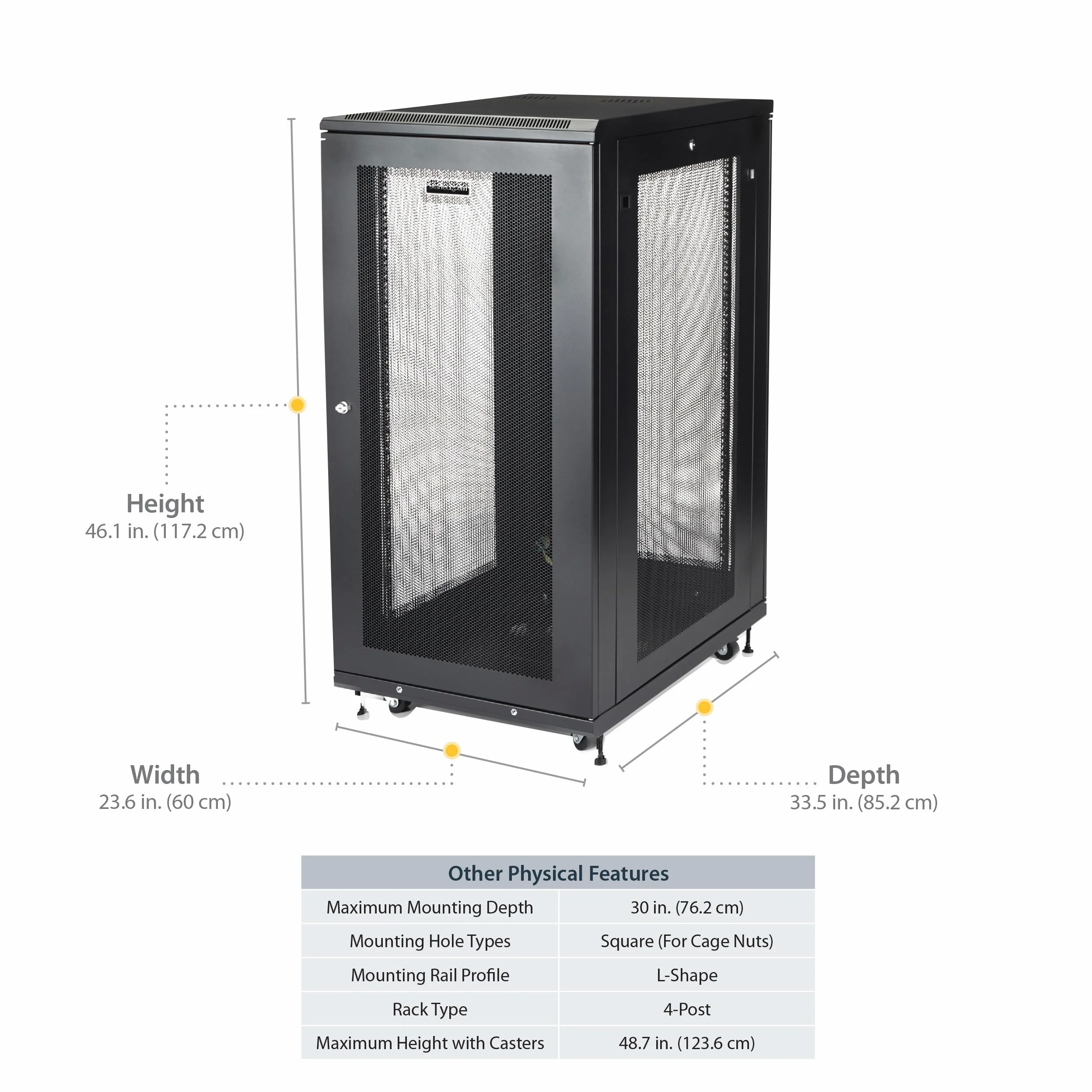 StarTech.com Armadio Rack 19" 24U su Ruote a 4 Montanti, Server Rack a Profondità Regolabile con Ripiano da 1U e Serratura