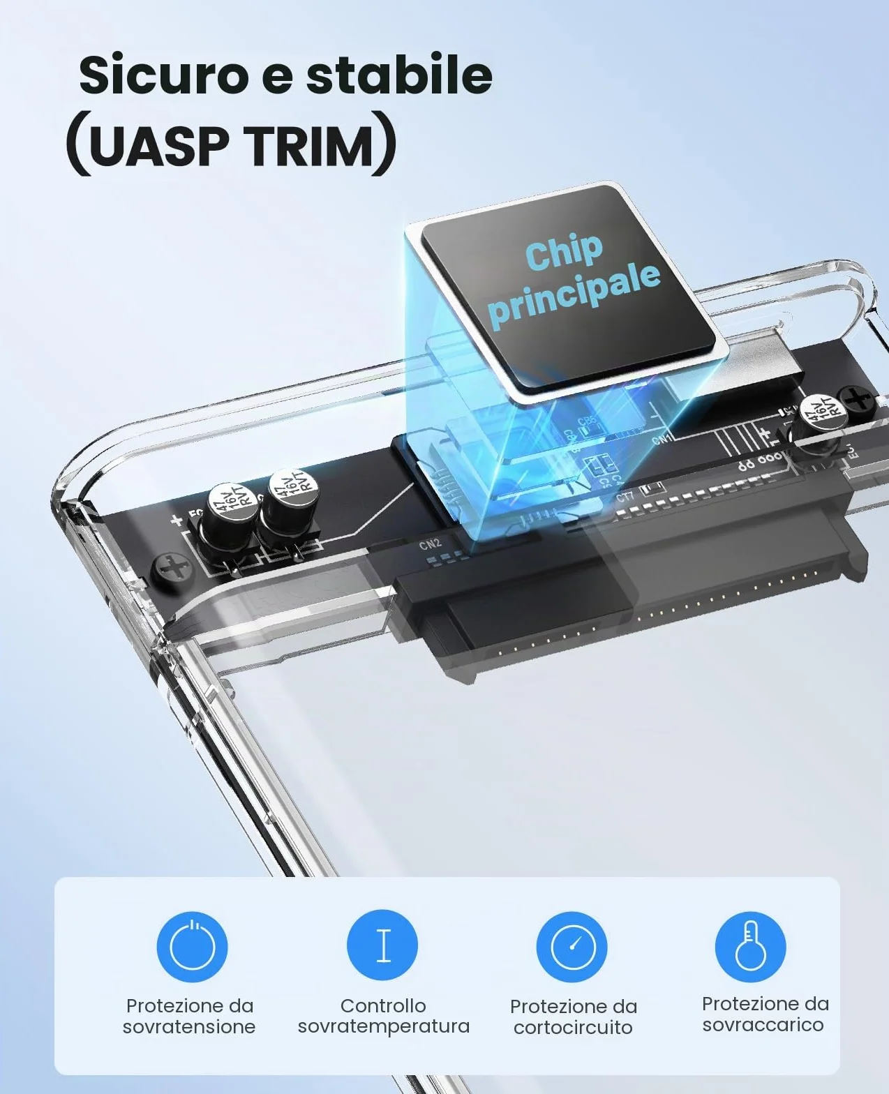 ORICO Case Esterna per HDD/SSD 2,5 pollici SATA III, USB 3.0 con velocità 6Gb/s, Supporta UASP, Installazione Senza Attrezzi, Compatibile con Unità da 7mm/9,5mm – Trasparente 2139U3
