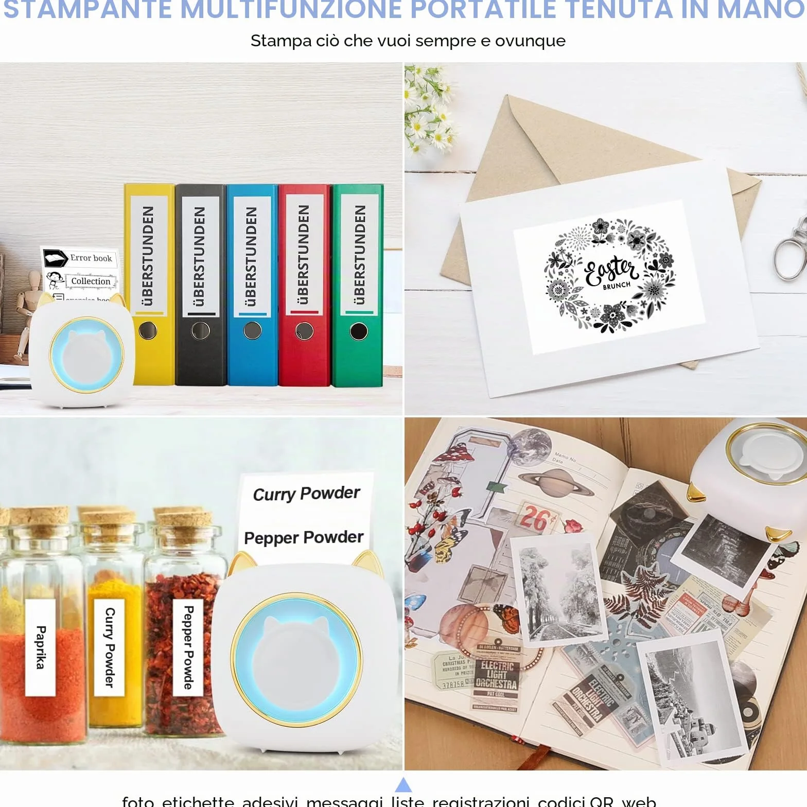 GuKKK Mini Stampante Fotografica, Mini Stampante Termica con LED colorati, Stampante Fotografica Istantanea Portatile, Mini Stampante Termica Bluetooth Ricarica USB, per Note, Diario, Elenco