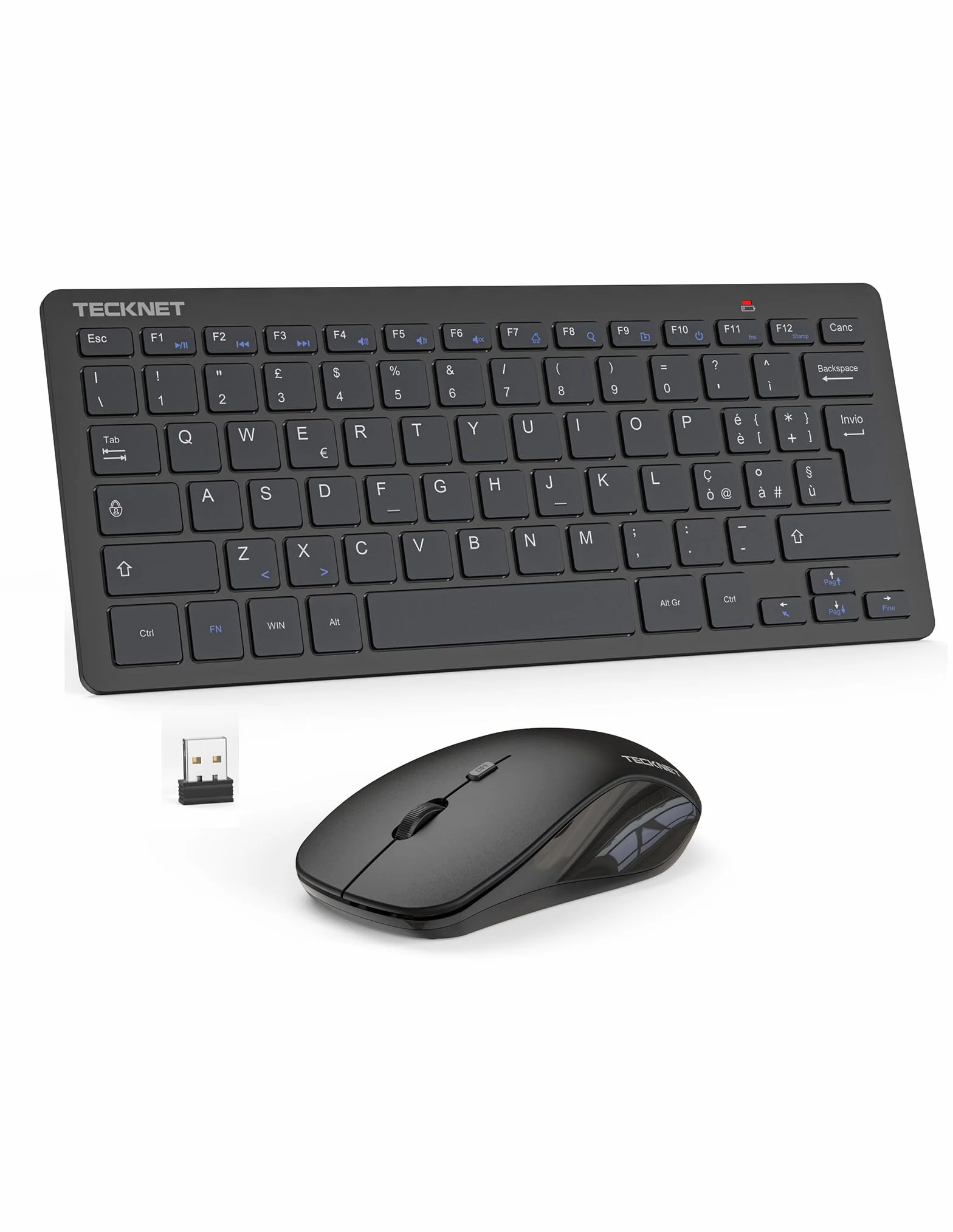TECKNET Set Tastiera e Mouse Wireless, 2.4G Silenzioso con Ricevitore Nano USB, 12 Scorciatoie Multimediali per Computer, PC, Laptop, Desktop, Smart TV Android