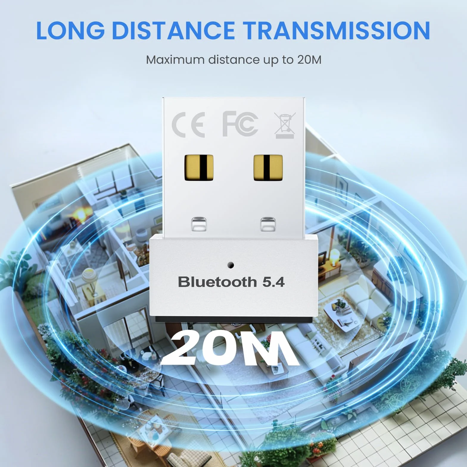 Adattatore Bluetooth USB 5.4, Collega e Usa Chiavetta Bluetooth per PC Laptop EDR Compatibile con Windows 11/10/8.1/7