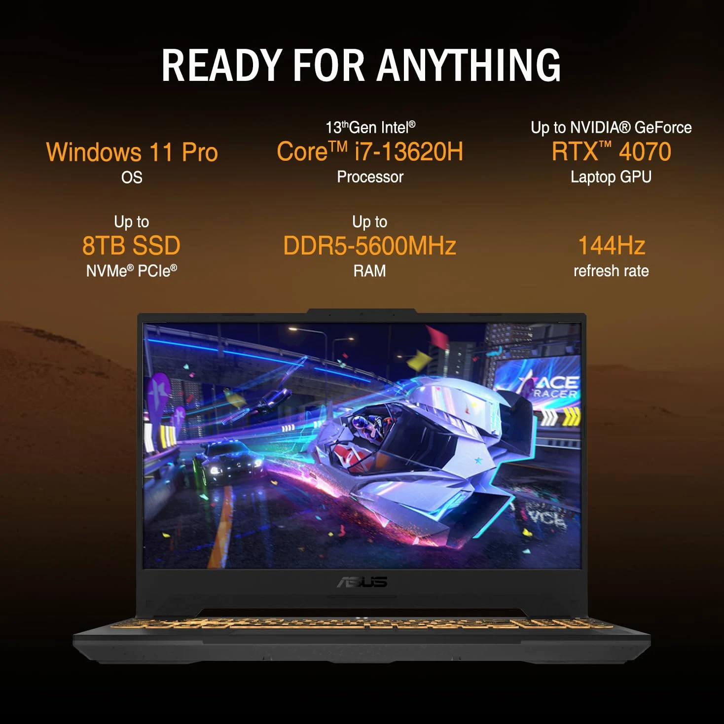 ASUS TUF 15.6 i7 RTX 4070 Premium Gaming Laptop, 15.6" FHD 1920 * 1080 144Hz, Intel i7-13620H (Beats Intel i9-12900), NVIDIA GeForce RTX 4070, 32GB DDR5, 1TB SSD, RGB retroilluminato, Windows 11 Pro