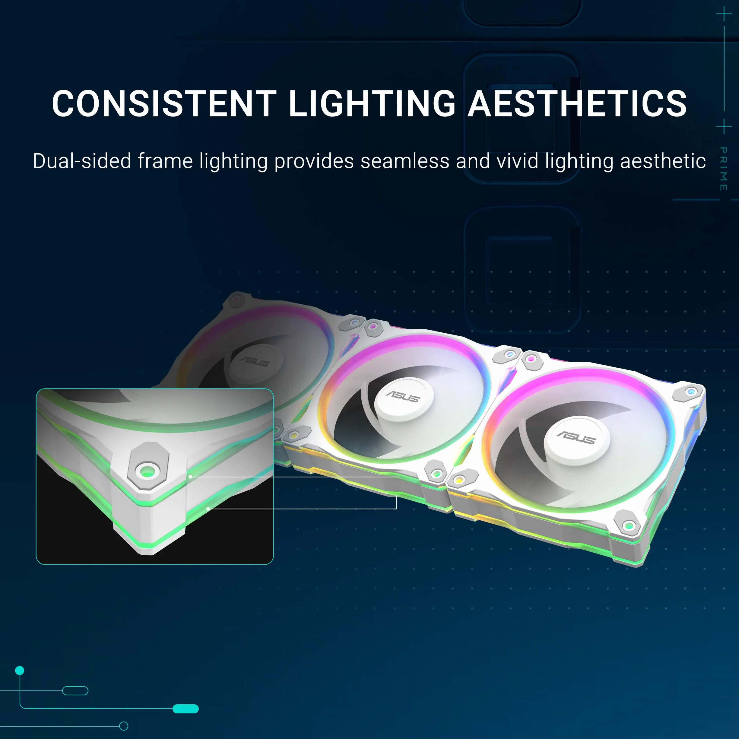 ASUS Prime MR120 ARGB Reverse, Ventola per Case da 120 mm, Spessore Telaio 2,8 cm, 20 LED ARGB Compatibili con Aura Sync per Illuminazione da Entrambi i Lati, 23 dB di Rumore, 3 Pezzi, Bianco