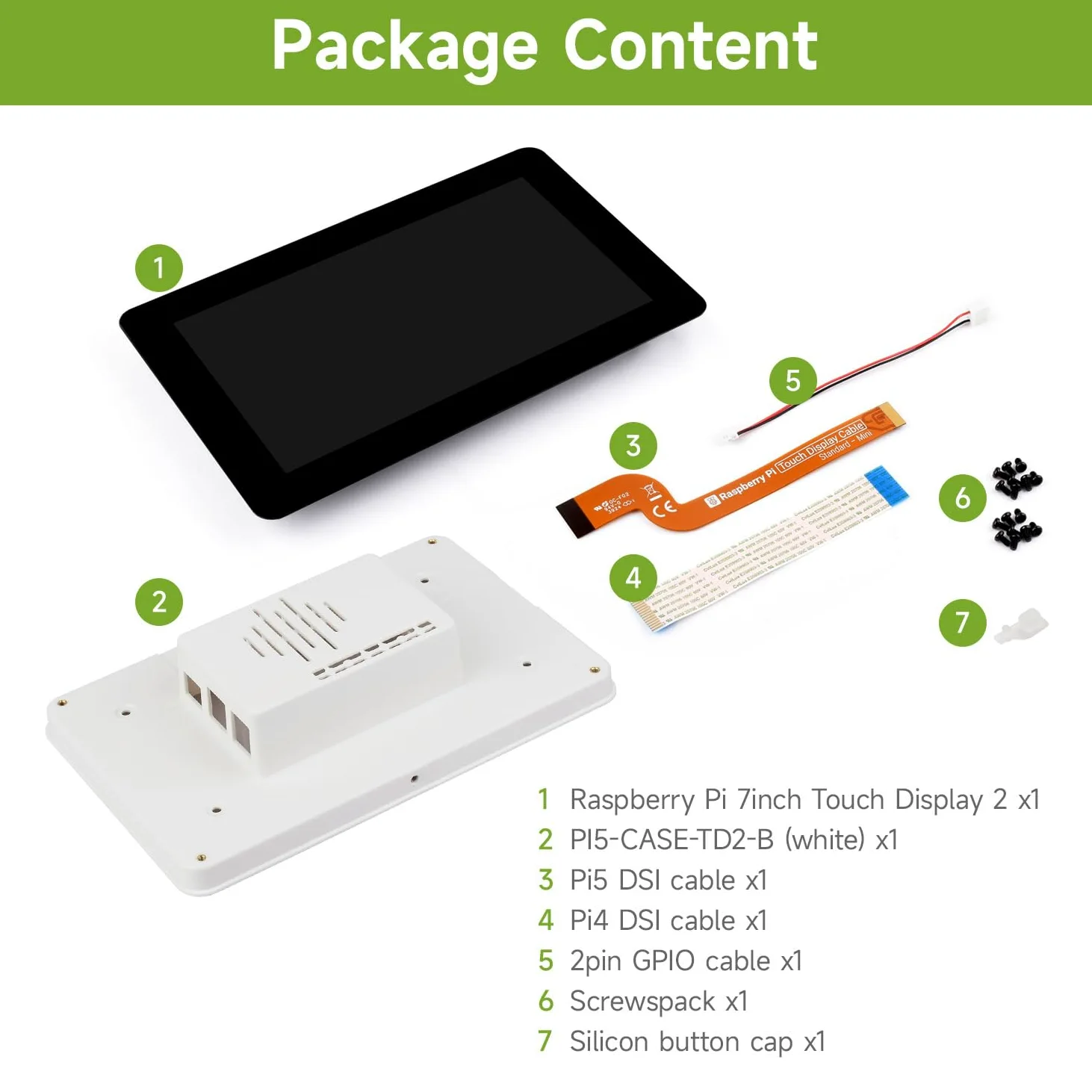 Waveshare Official Pi 7inch Raspberry Pi Touch Display 2 With White Case, 720 x 1280, IPS, DSI Interface, 5-Point Touch