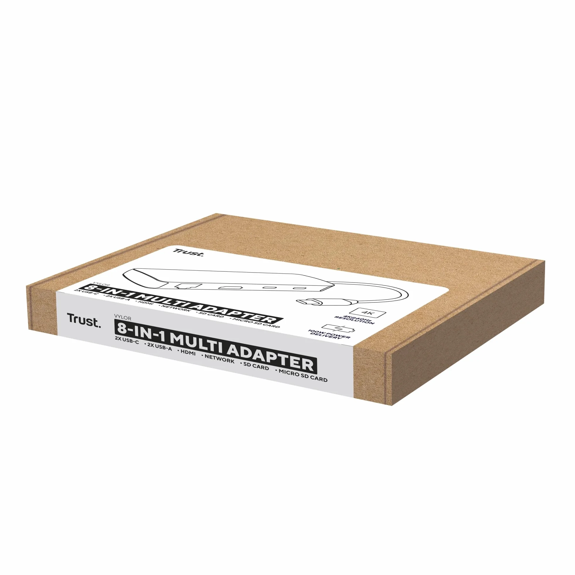 Trust Vylor Hub USB C 8-in-1 Adattatore HDMI 4K@60Hz, Gigabit Ethernet, Lettore di Schede MicroSD/SD, USB-C USB-A, Porta di Ricarica 100W, Docking Station PC Computer Portatili Dell HP MacBook