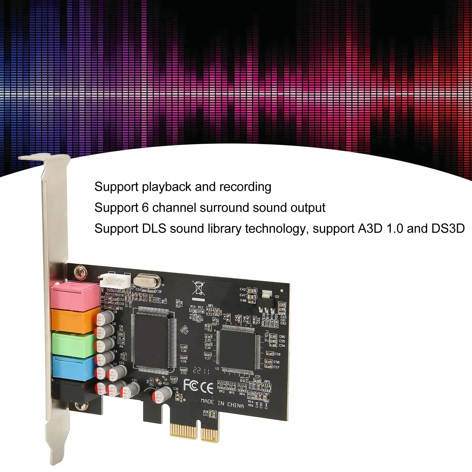 Scheda Audio PCI Express 5.1 per Computer - Audio Surround a 6 Canali, 24 Bit 48 KHz, Interna per Giochi 3D e Home Theater
