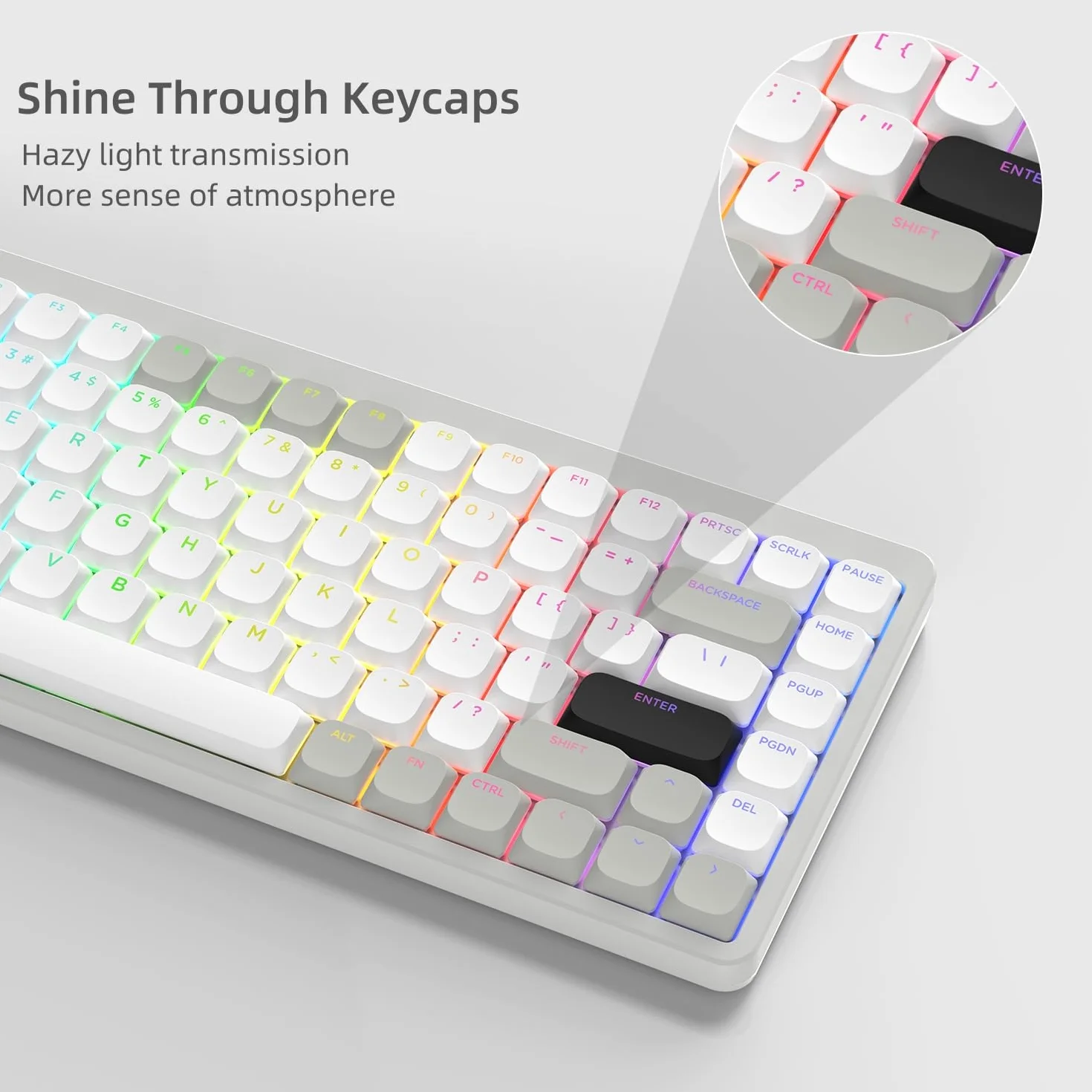 Keycaps a Basso Profilo 143, PBT Keycaps 75 Percento Brillare Attraverso, Keycaps Dimensioni Complete per ANSI US 60% 65% 75% 80% 100% Cherry Gateron MX Switch tastiera meccanica, Grigio/Bianco