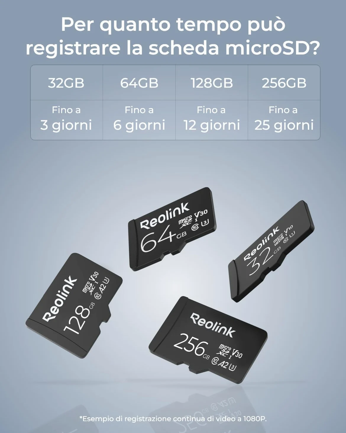 Reolink 256GB Scheda di Memoria MicroSDHC ad Alta Velocità, Classe 10, Scheda di Memoria A2 U3, Compatibile con Telecamera di Sicurezza Reolink