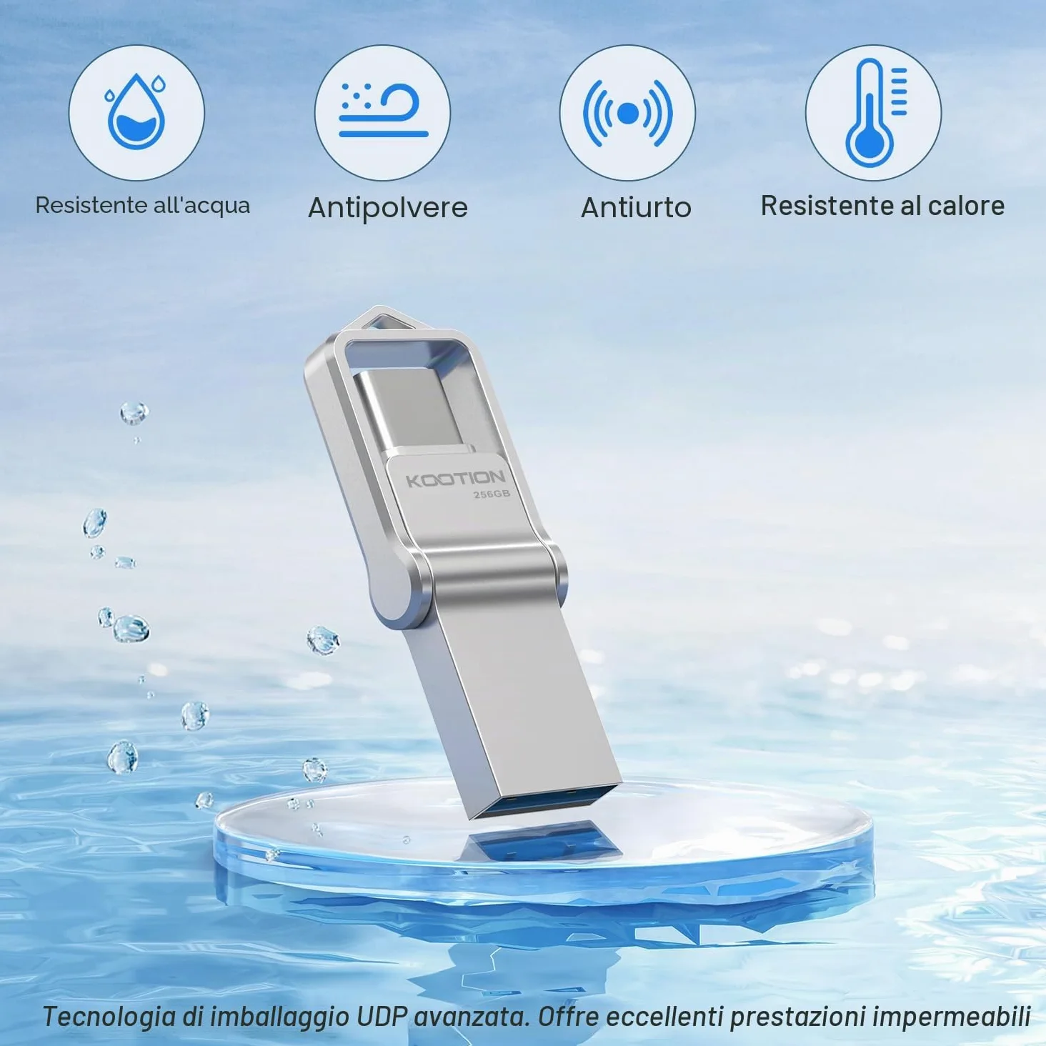 KOOTION Chiavetta USB Tipo C 256 GB USB 3.0 OTG Chiavetta USB C 256GB 2 in 1 Argento Pennetta USB C 256G Velocità fino a 80 MB/s Unità Pennette USB 256G Per Smartphone Android, ect