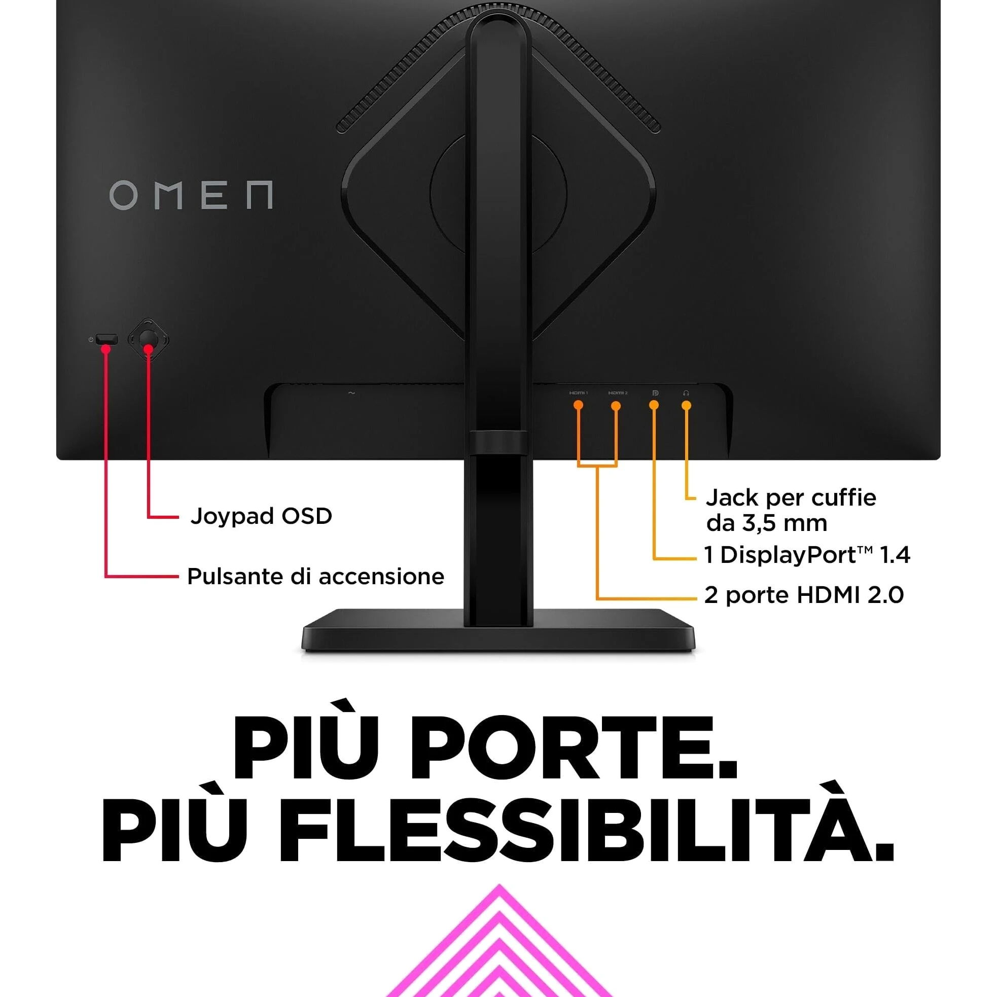 HP OMEN 24 FHD Monitor, Schermo da 24'' Full HD, Risoluzione 1920 x 1080 Pixel, Pannello IPS 16:9 da FHD – 165 Hz -1 ms, 1 ms, IPS - HDR 400-450 Nits, Antiriflesso, AMD FreeSync, USB, HDMI, Nero