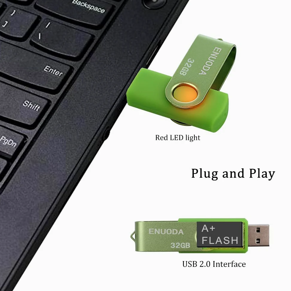 ENUODA Chiavetta USB 32GB 5 Pezzi Pennetta Girevole Pen Drive USB 2.0 Unità Memoria Flash per Archiviazione Dati con Luce LED (5 Multicolorato: Nero Blu Verde Viola Rosso)