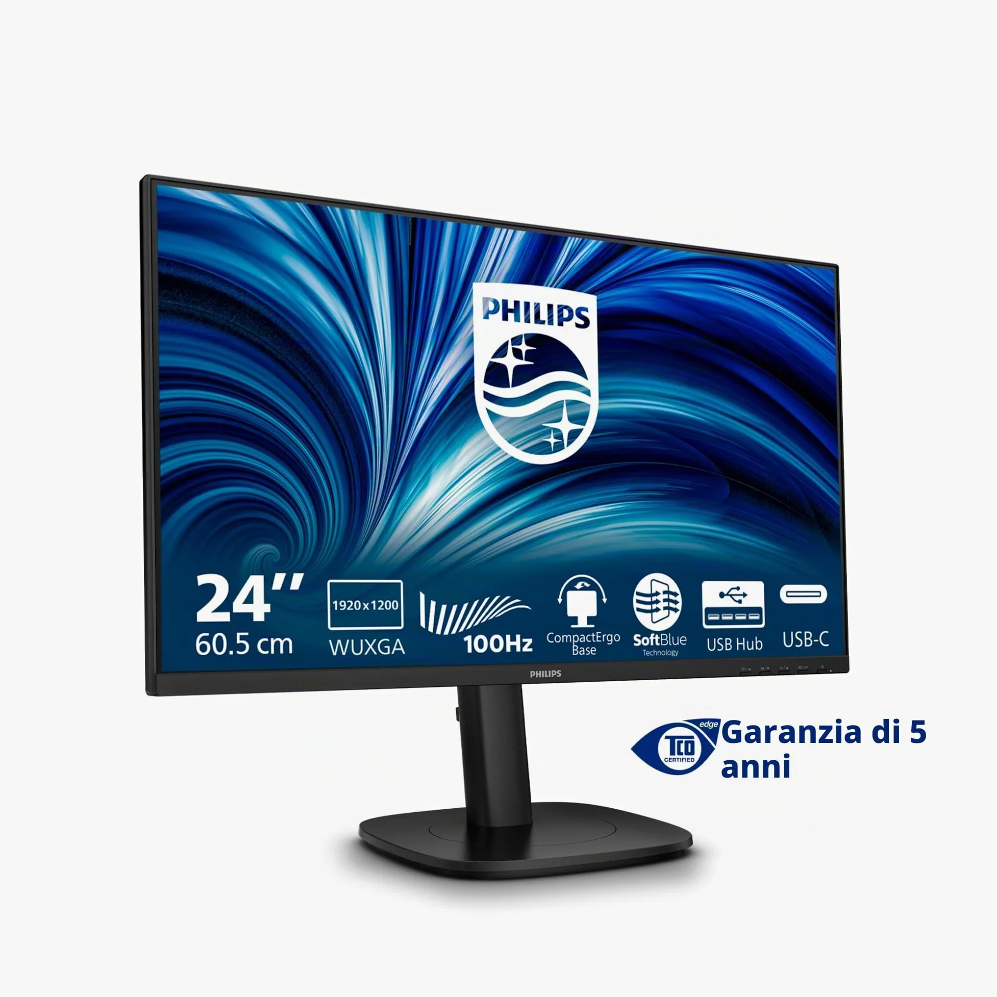 Philips Monitor 24B2N3200D 24 pollici 1920x1200, WUXGA, 100Hz, IPS Panel, 4ms GtG, USB Hub Speakers, Height Adjustment, (HDMI1x 1.4 DP 1x 1.2) Nero