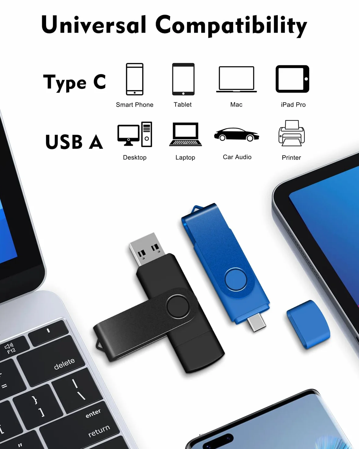 AreTop Chiavetta USB C da 64 GB, doppia chiavetta USB 2.0 da 64 GB, design girevole, 2 in 1, portatile, di tipo C, per smartphone Android, computer, MacBook, tablet, PC, confezione da 10