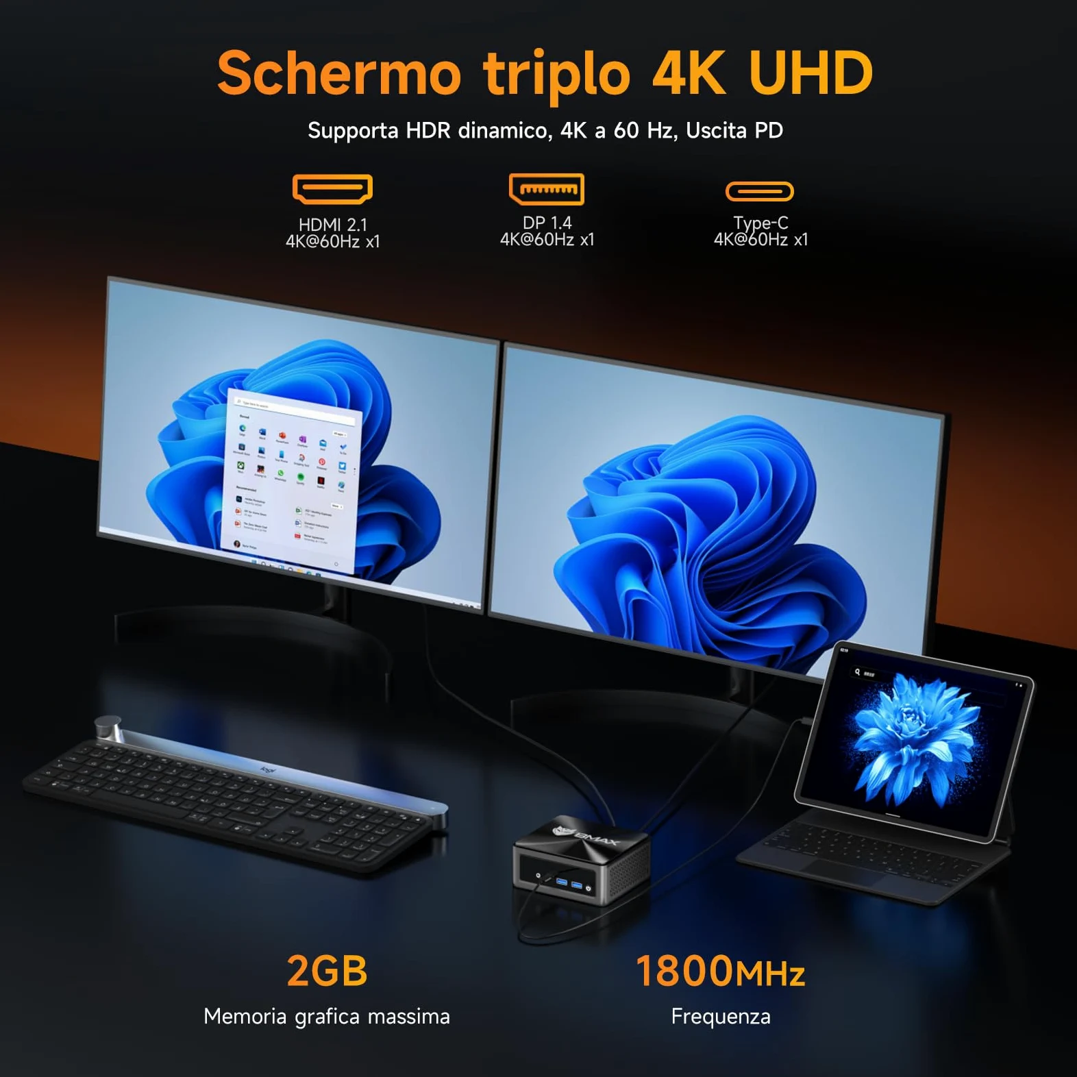 BMAX B7Apro Mini PC AMD Ryzen 5 7430U(6C/12T,Fino a 4.3 GHz), Mini Desktop Computer, 16GB DDR4 RAM 512GB NVMe SSD, Win 11 Pro, 4K@60Hz Triplo Display/WiFi 6/BT5.2 Micro Gaming PC, Per Ufficio, Studio
