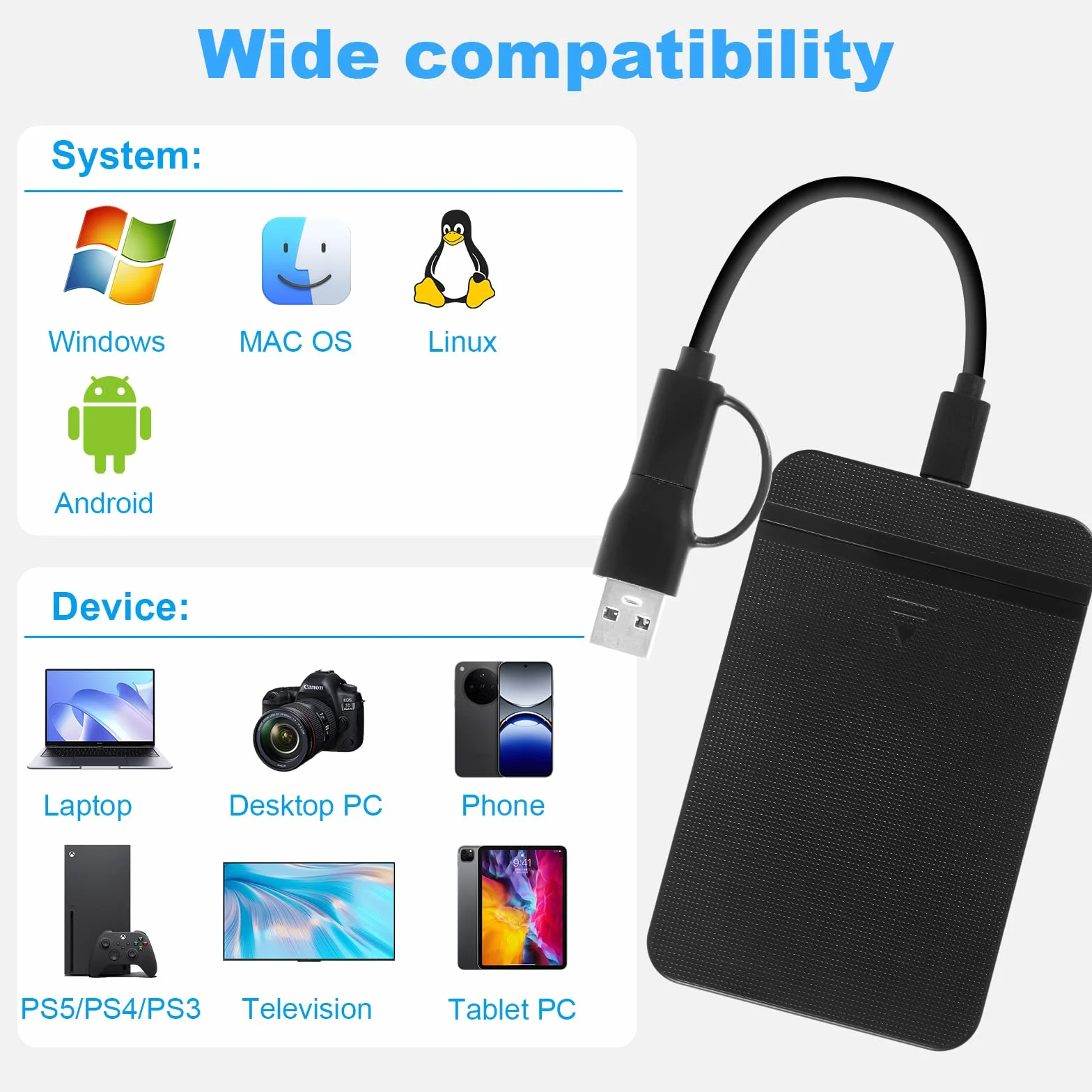Case SSD/HDD Hard Disk 2.5 Pollici 10Gbps USB 3.1 Gen 1 Case Hard Disk 2.5 per 7mm e 9,5 mm, SATA I II III, HDD, SSD, Supporto UASP,Nessuno Strumento Case Disco