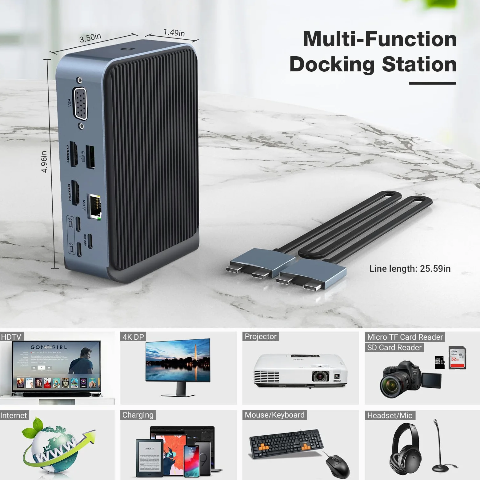 Docking Station 15 in 1 USB C Dock per MacBook Pro/Air, Multiport Hub Triple Monitor tramite VGA/2 HDMI, 100 W PD Laptop Dock per HP, Dell (USB-A/C 3.0 5 GBPS, RJ45 Ethernet, Audio & Mic, SD/TF)