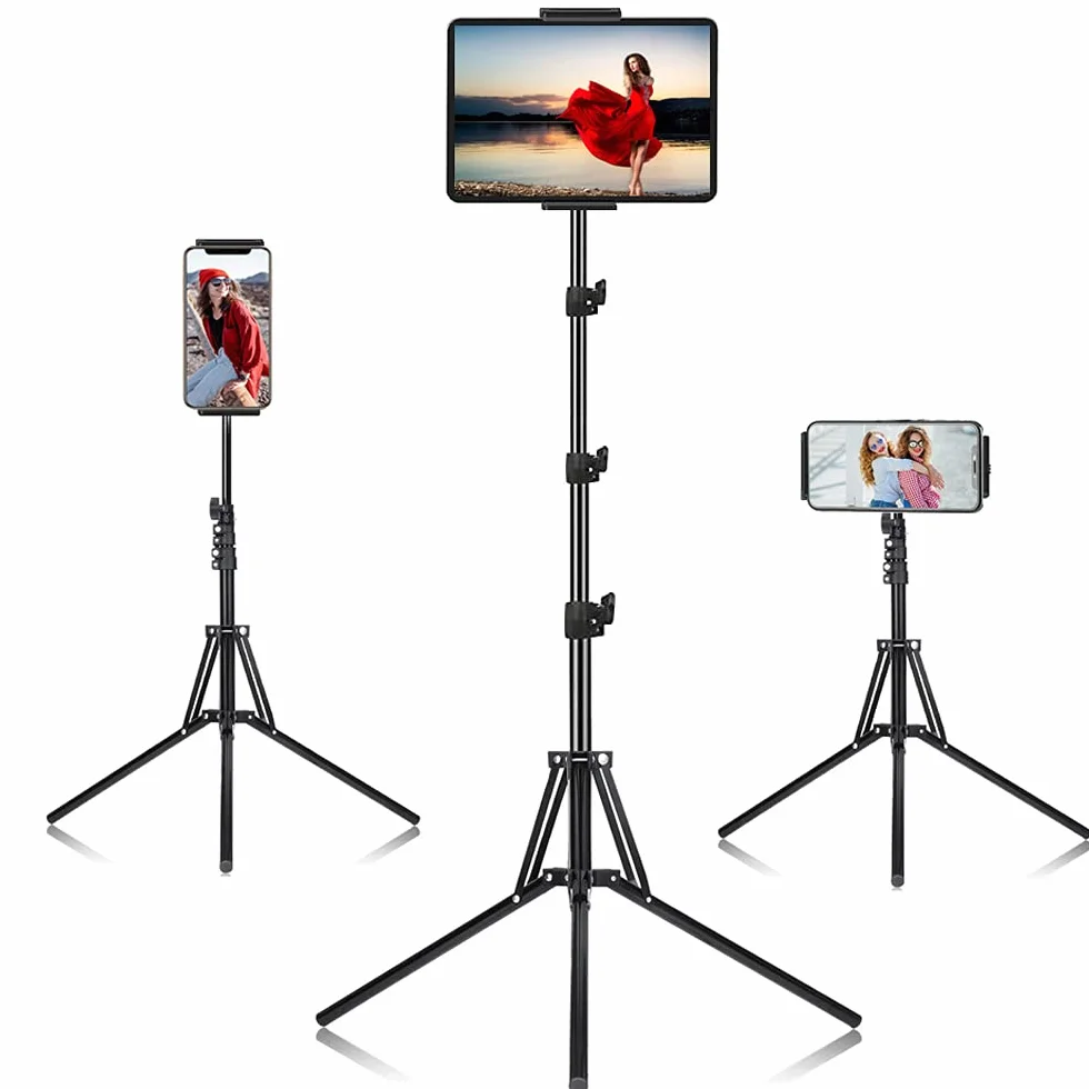 SAMHOUSING Supporto treppiede per iPad, regolabile in altezza, rotazione 360°, per tablet e smartphone 4,5-12,9 pollici