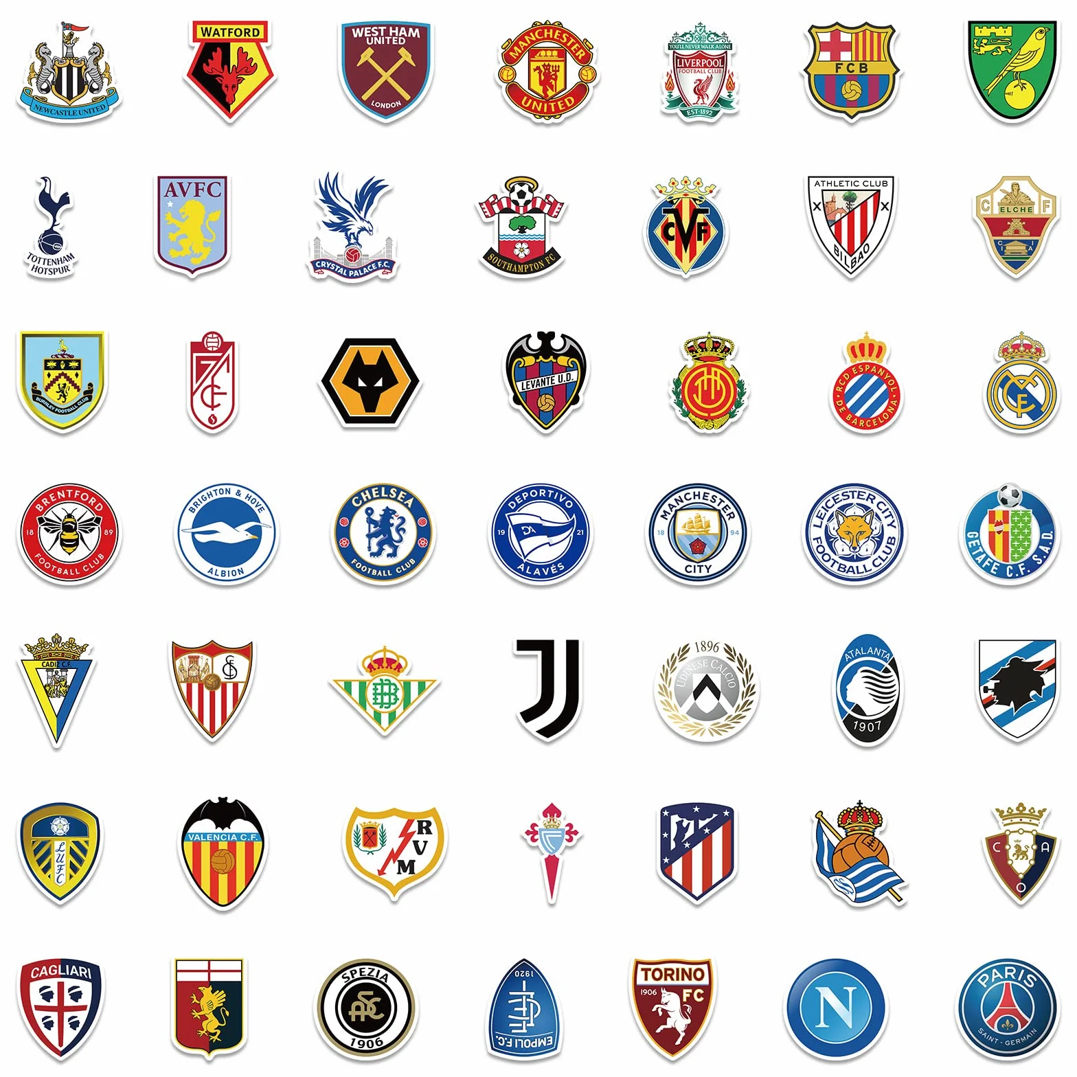Logo della squadra di calcio adesivi pack 100 pezzi per bottiglia d'acqua Laptop Car Skateboard Mens Cave Decor Adolescenti Adulti