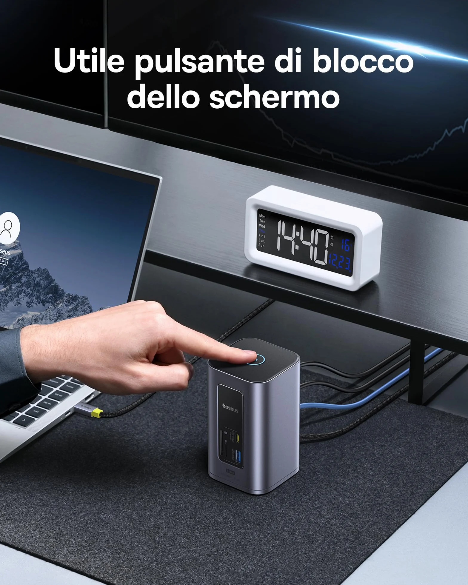 Baseus Nomos Air 12 in 1 Docking Station 2 Monitor per Windows, con 4K HDMI, 10Gbps USB-C/A, SD/TF, 100W PD, Gigabit Ethernet, Compatibile con Laptop HP/Lenovo/Dell/Acer