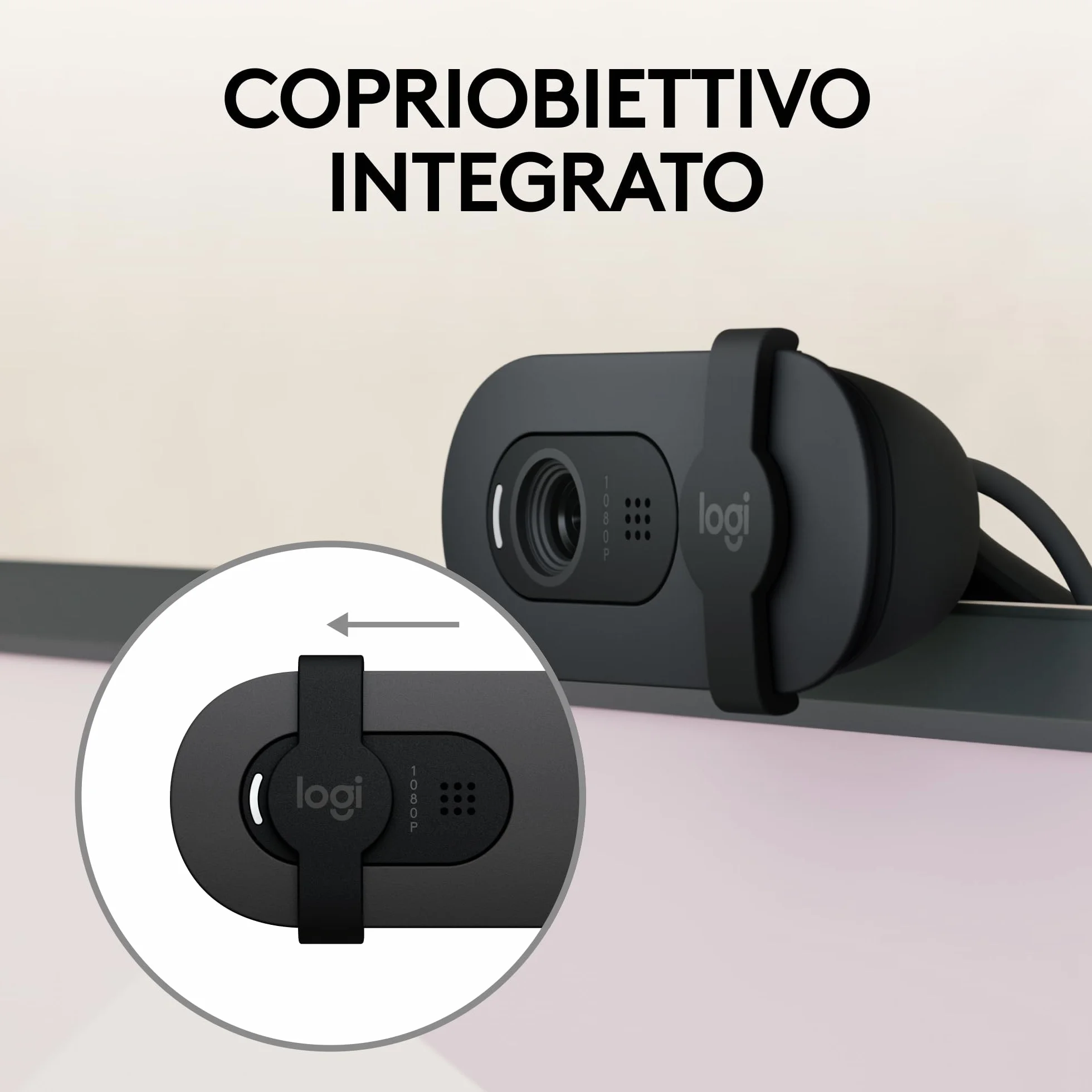 Logitech Brio 100 Full HD per riunioni e streaming, bilanciamento automatico illuminazione, microfono integrato, copriobiettivo, USB-A per Microsoft Teams, Google Meet, Zoom ecc - Grafite
