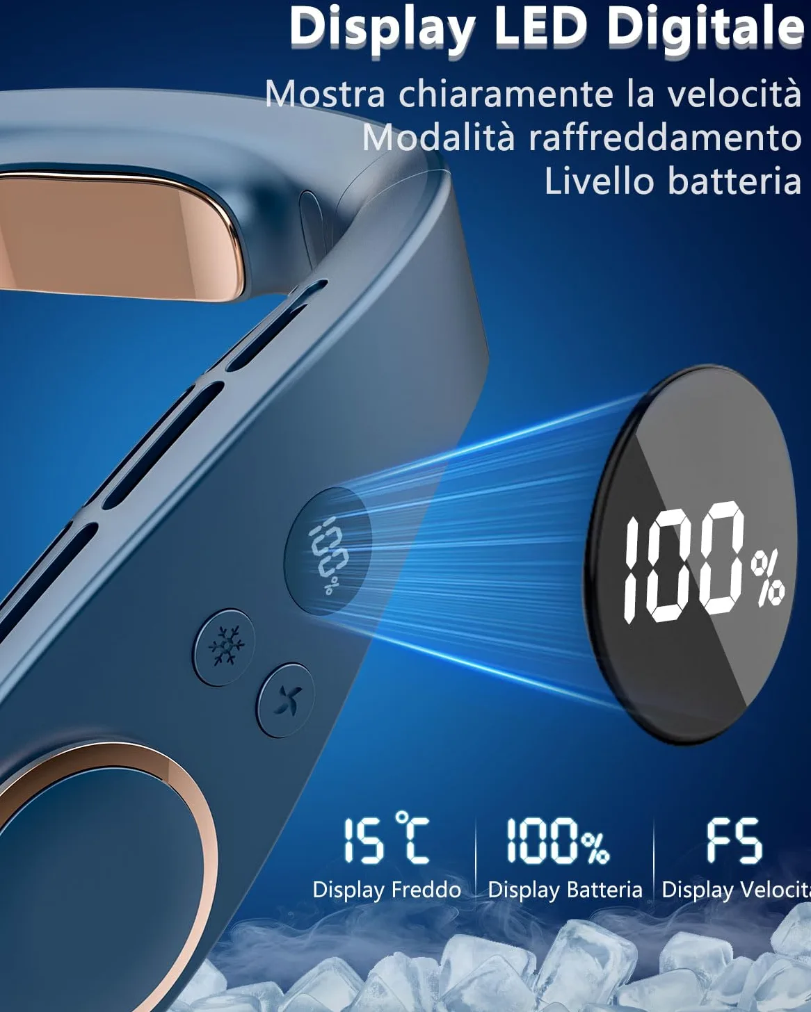 Ventilatore da Collo Raffreddatore Condizionatore Portatile, Mini Neck Fan Silenzioso con 3 Temperature e 5 Velocità, Batteria 5500mAh Potente Autonomia 15 Ore, per Mezzi Pubblici e Vita in Città