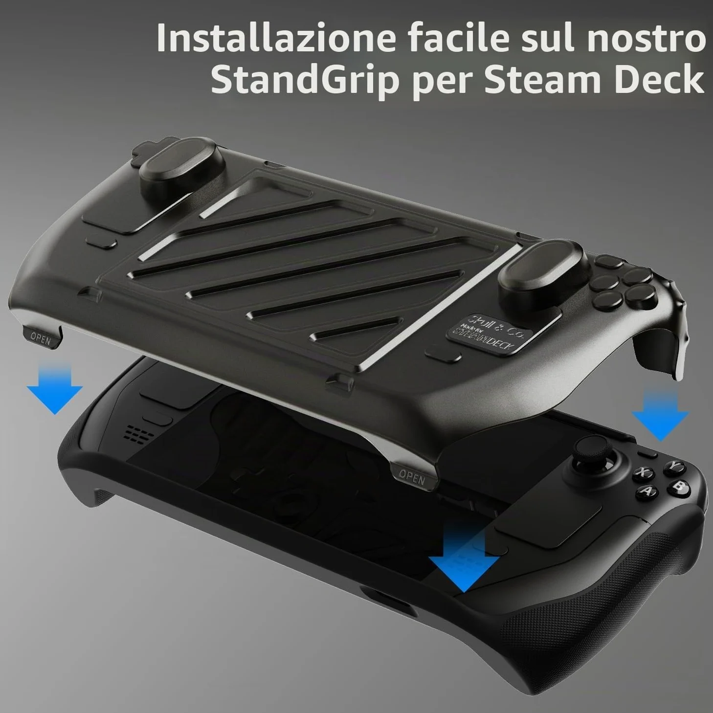 Skull & Co. Stand Grip GripCase Front Cover Bundle for Steam Deck/OLED: Protective Case with Textured Grips Full Protection with HardShell Front Cover Handheld Design- Smoky Black