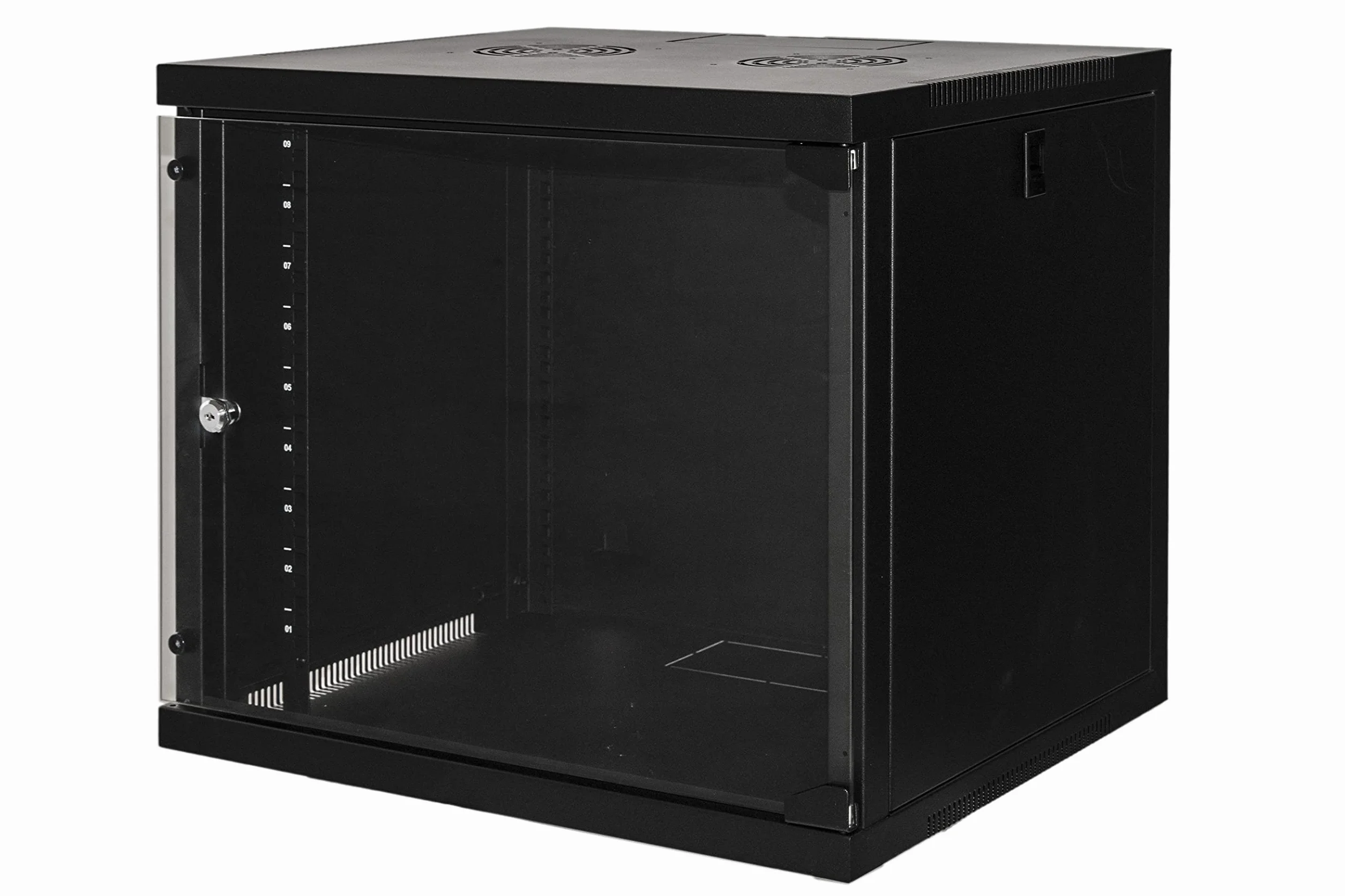 LINK LK1909UN Armadio Rack 19" 9U Montaggio a Parete Rete Fianchi Apribili Porta Vetro Temperato Nero 54x45x48,5 cm 50 kg