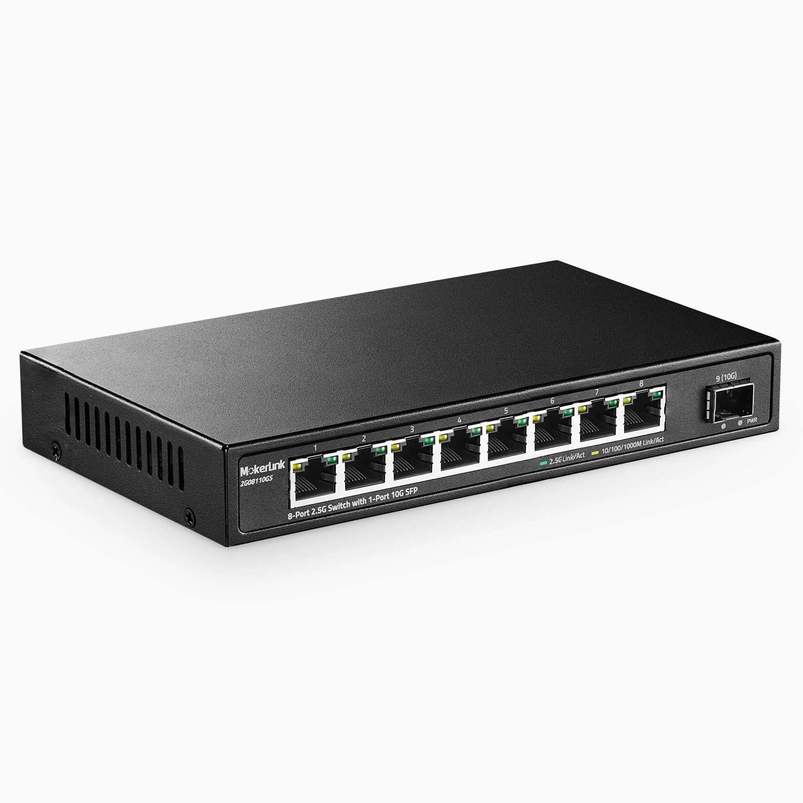 Switch Ethernet MokerLink a 8 porte 2,5Gbps con porta SFP 10G, 8 porte Base-T 2,5G compatibili con 100/1000Mbps, switch di rete senza ventola in metallo Plug and Play