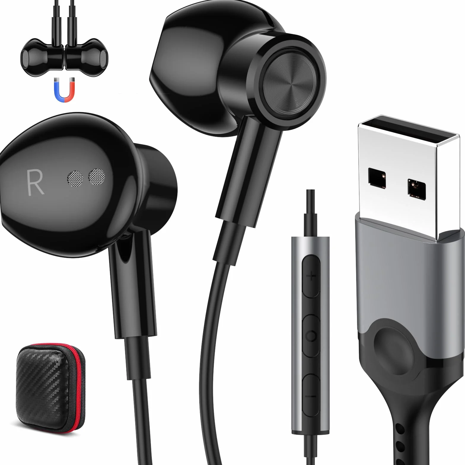 Cuffie PC con Cavo per Laptop,Leggere USB Auricolari con Microfono con Cancellazione del Rumore Funzione Silenziosa Controllo Audio,Magnetico Auricolare Gaming per Ufficio Trasmissione dal Vivo PS 4 5