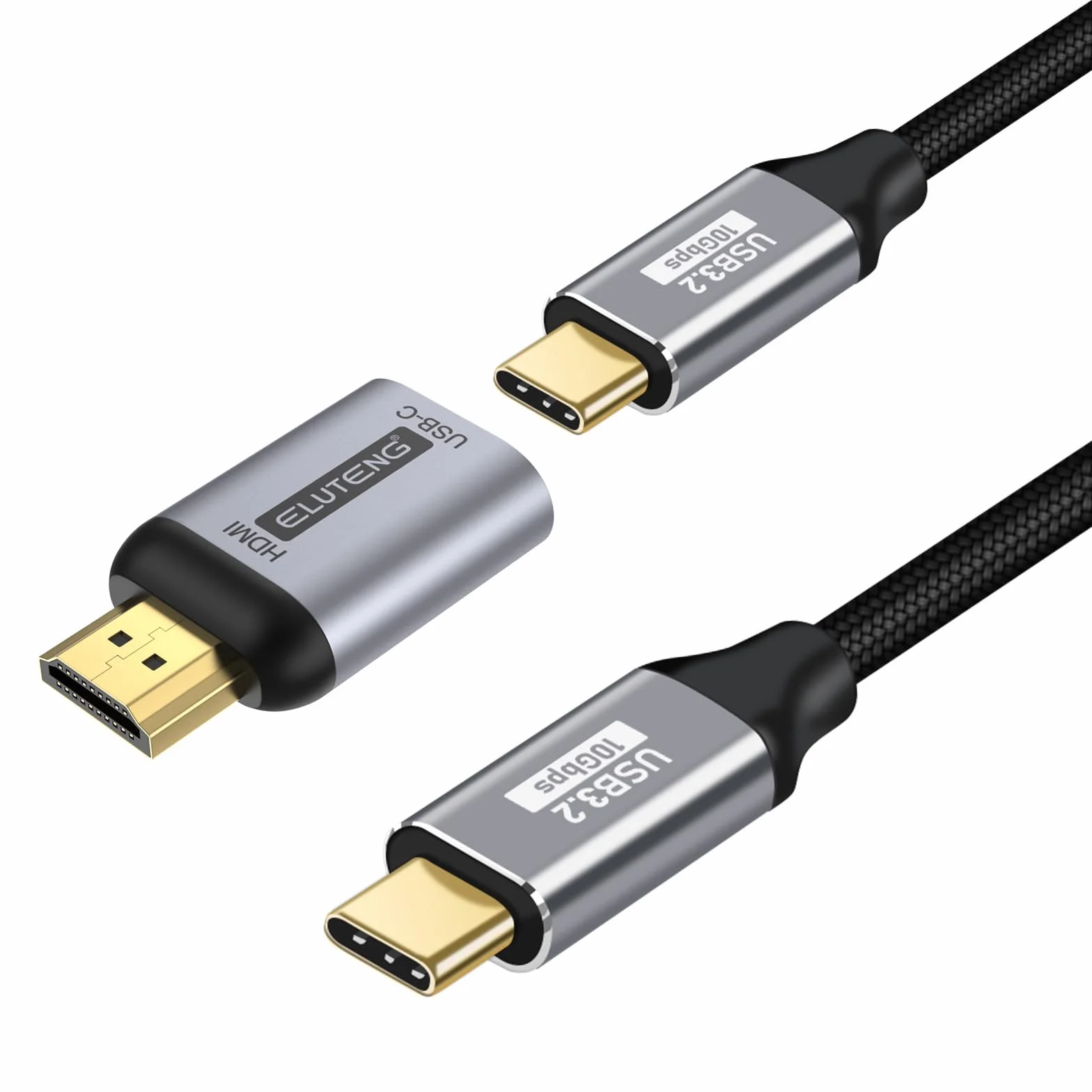 ELUTENG Adattatore USB C a HDMI 4K con Cavo Video USB C 3.2, HDMI USB C Adapter Alluminio con Thunderbolt 3/4 per iPhone 16/15 Pro/Max MacBook iPad Pro/Air Surface Book 2 XPS Galaxy