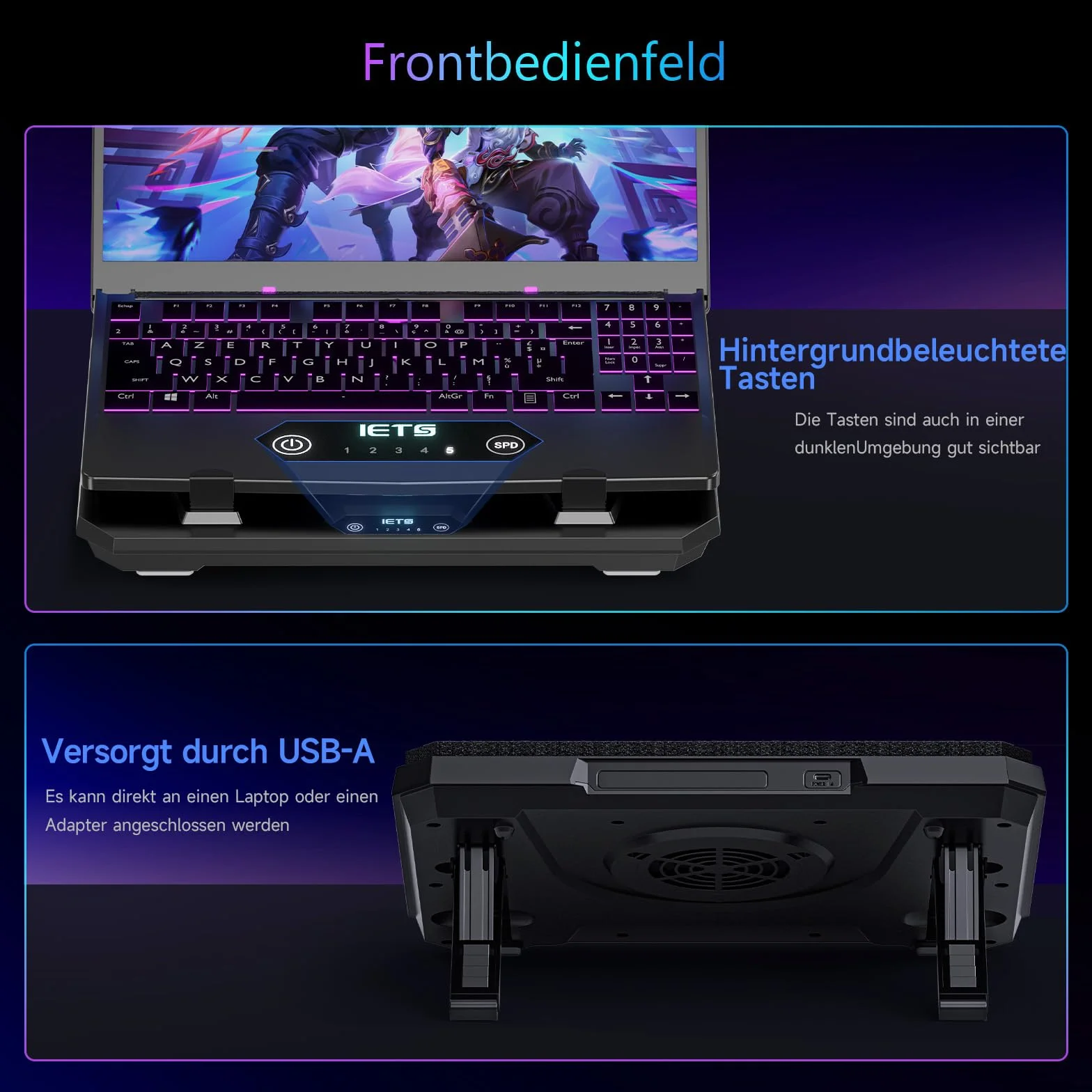 IETS GT300 - Supporto di raffreddamento per laptop migliorato con supporto regolabile, ventola Turbo per raffreddamento rapido, per laptop da gioco da 10-17 pollici, guarnizione flessibile, con