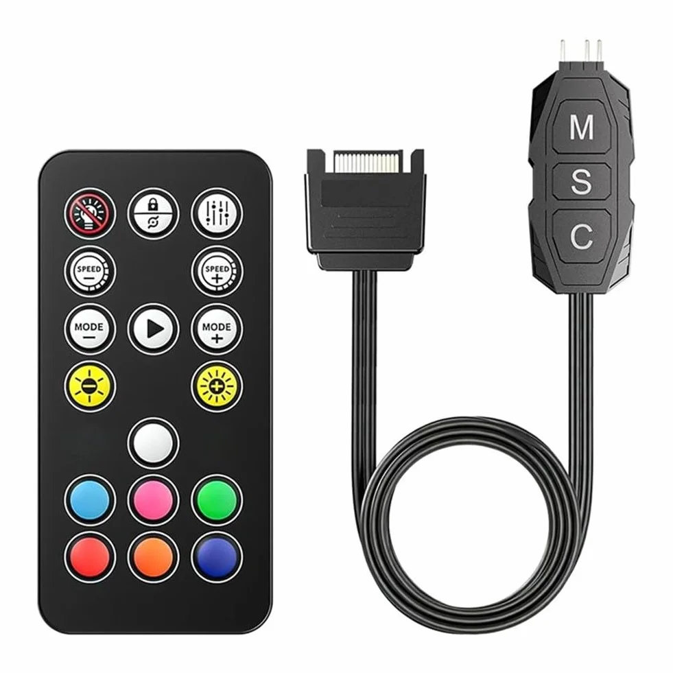 EasyByMall ARGB Controller con telecomando, 5 V 3 pin RGB Hub per case PC Ventole e strisce LED, 17 modalità di controllo illuminazione, installazione senza attrezzi
