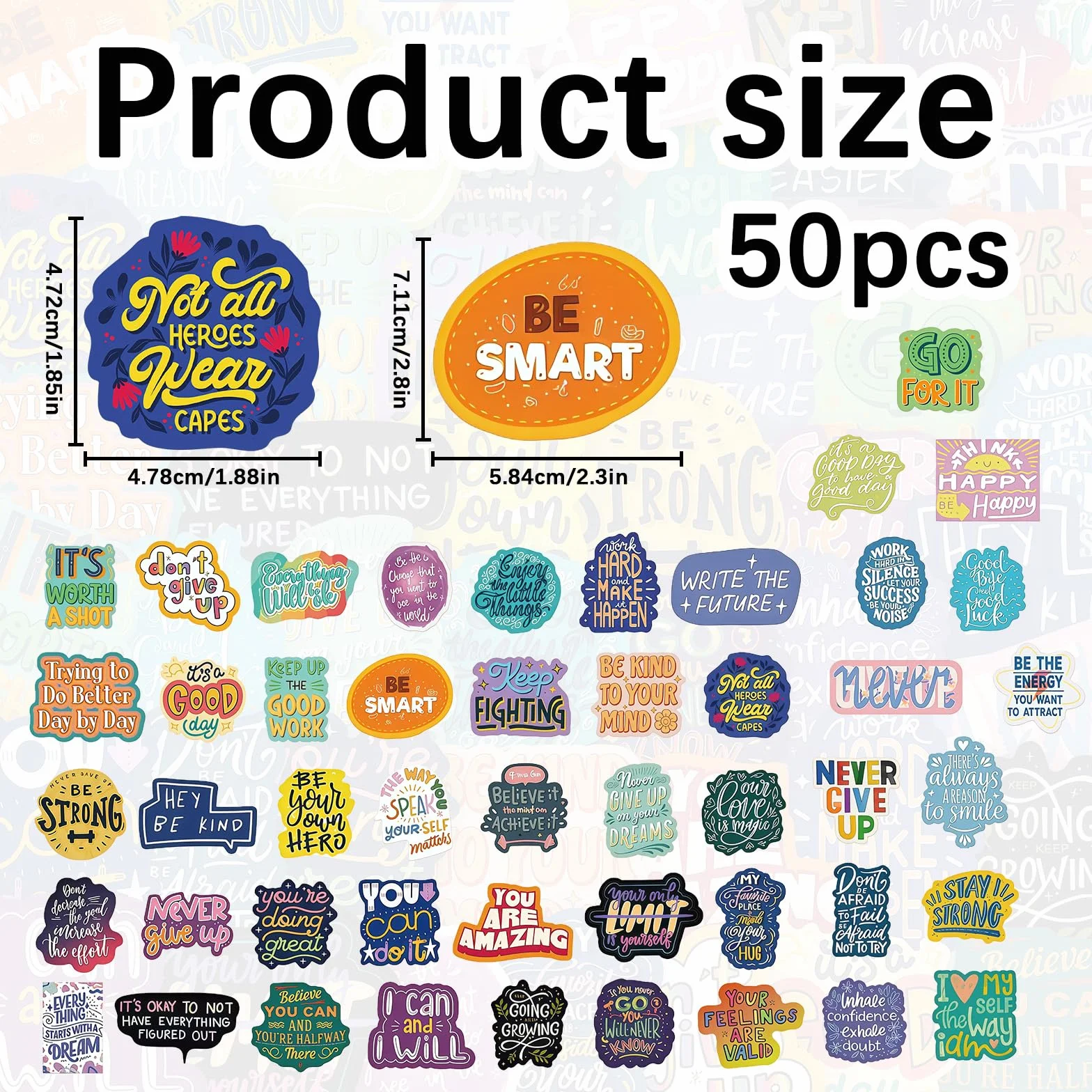Adesivi motivazionali frasi positive 50 pezzi stickers vinile impermeabili 3–6 cm set decorativo per laptop telefono bottiglia valigia skateboard diario regalo ispirazionale