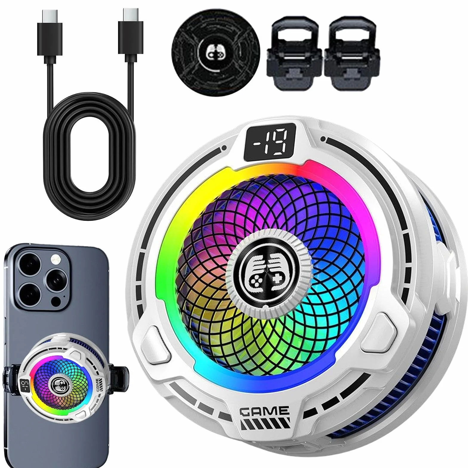Dissipatore per Telefoni, Ventola Magnetica 30W Per Cellulare, di Raffreddamento Portatile a Velocità Regolabile per Live Streaming Smartphone Giochi Estivi Tablet Vlog in Clima Caldo