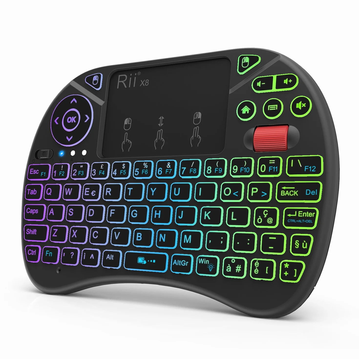 Rii Mini X8 Wireless - Tastiera Retroilluminata Con Layout Italiano, Mouse Touchpad e Rotellina di Scorrimento per Smart TV, TV Box, PC, Computer, Console