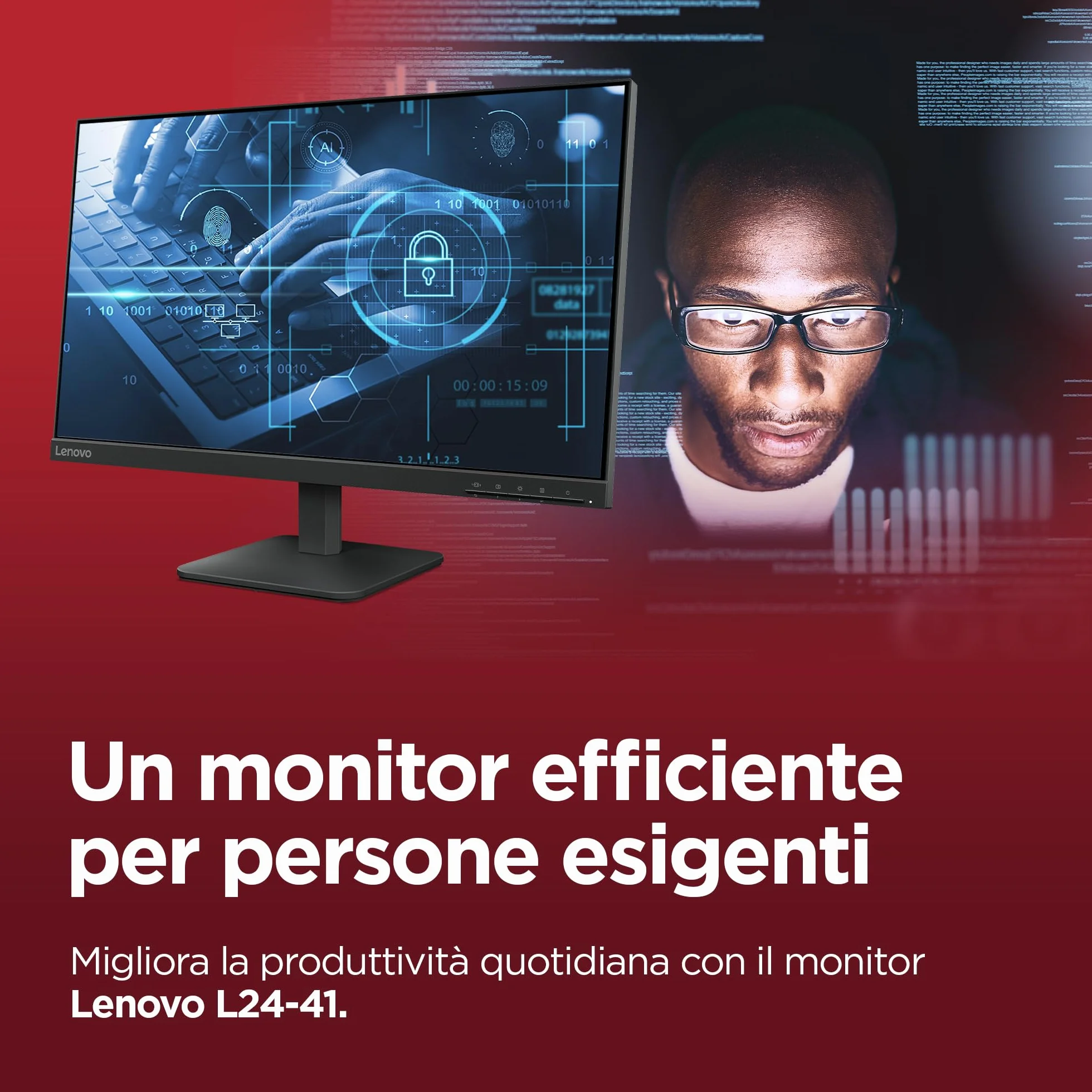 Lenovo L24‑41 24 Pollici Full HD IPS Monitor 100Hz Regolabile Eye Care HDMI VGA
