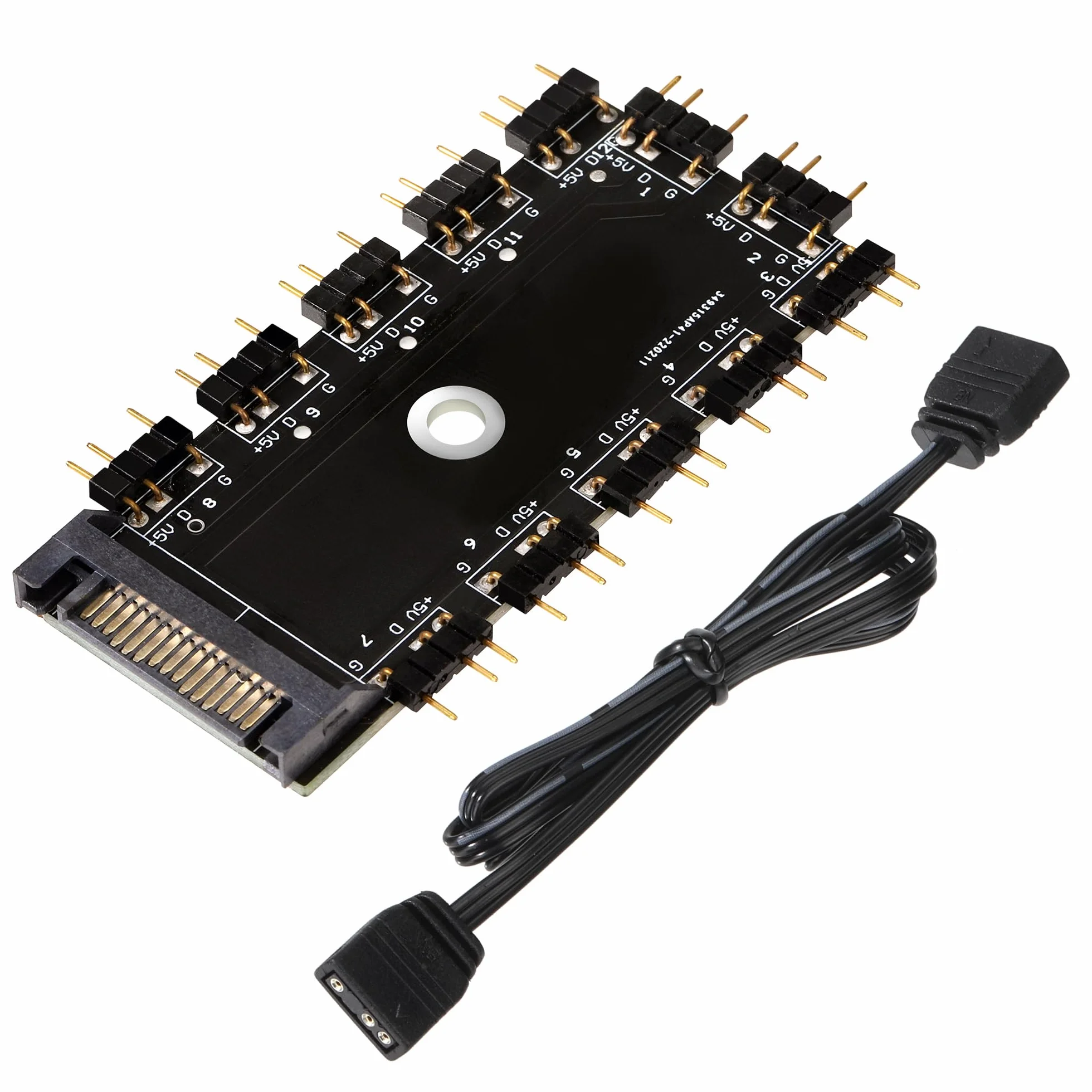Hub Argb 5V 3Pin RGB LED Splitter Fan Hub da 1 a 11 Porte con Porta SATA per Computer PWM Fan