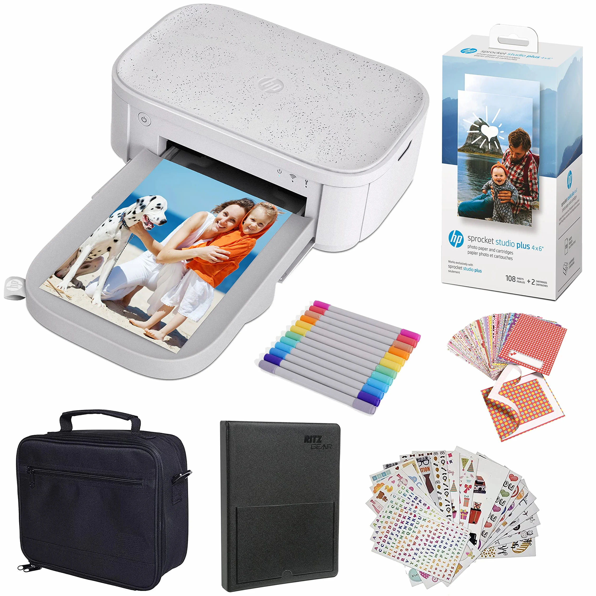 HP Sprocket Studio Plus Stampante fotografica istantanea 4x6 Pacchetto album fotografico carta adesivi