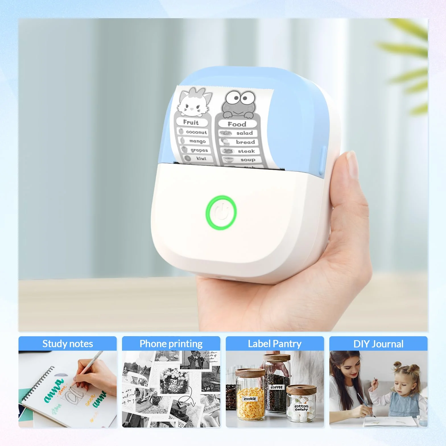 mafiti Mini stampante adesiva portatile termica senza inchiostro wireless Bluetooth stampante per telefono con disegno AI, per appunti di studio foto foto album diario etichetta adesiva