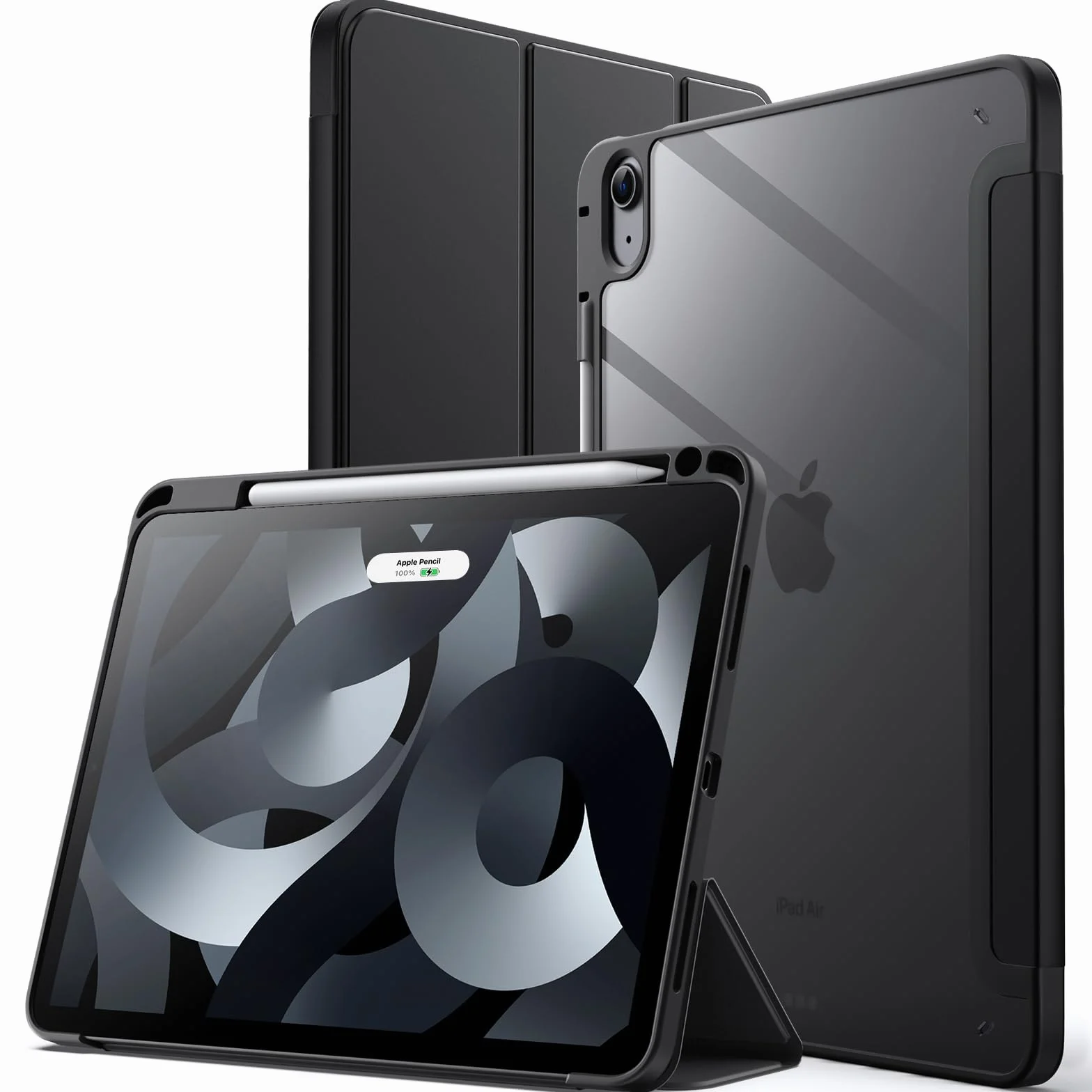 JETech SOLO Transparent Back Cover for iPad Air 11" M4/M3/M2 (2026/2025/2024), iPad Air 5/4 (2022/2020) with Pencil Holder, Slim Case - Nero