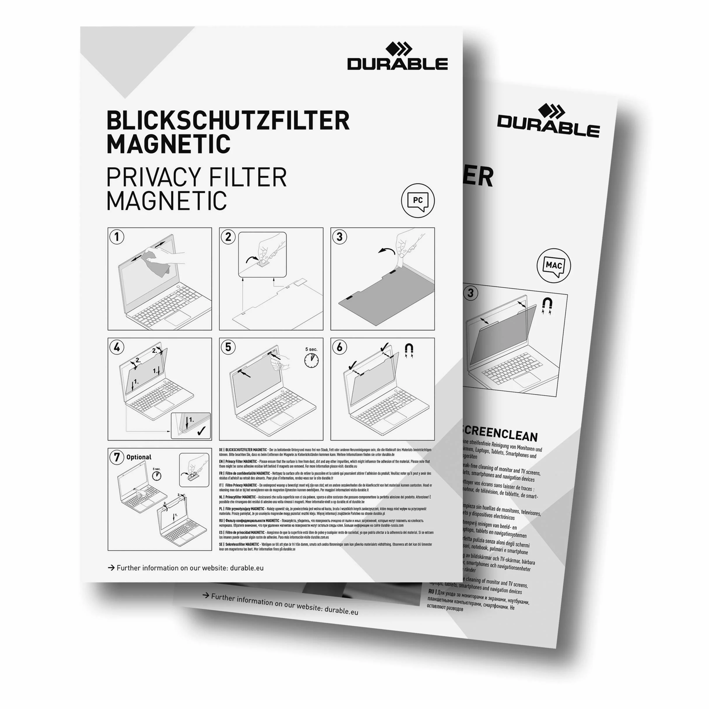 Durable Filtro privacy magnetico per schermi da 14" 16:10, incl. cartellina e panno in microfibra, grigio antracite, 513857