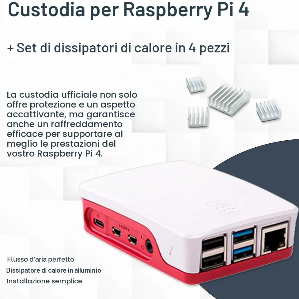 Raspberry Pi 4 8GB Starter Set | Scheda SD Ultra 64GB | Alimentatore USB-C 15W | Alloggiamento | Cavo Micro HDMI 4K | Set Dissipatore di Calore | Raspberry Pi 4 Model B 8GB RAM