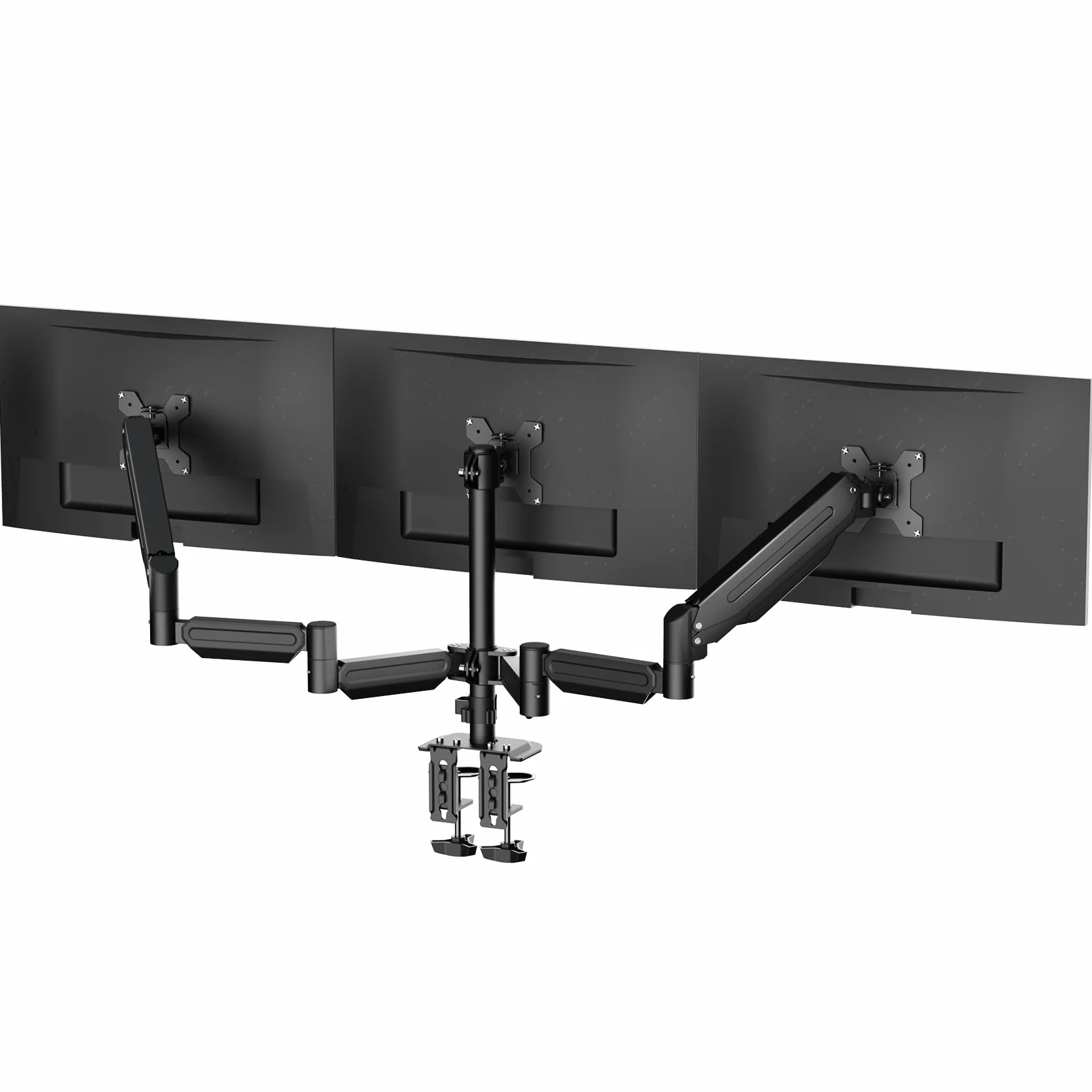suptek Supporto per monitor triplo - 3 monitor con braccio per monitor a molla a gas adatto a tre schermi LCD piatti da 17 a 32" con morsetto, nero MD8003