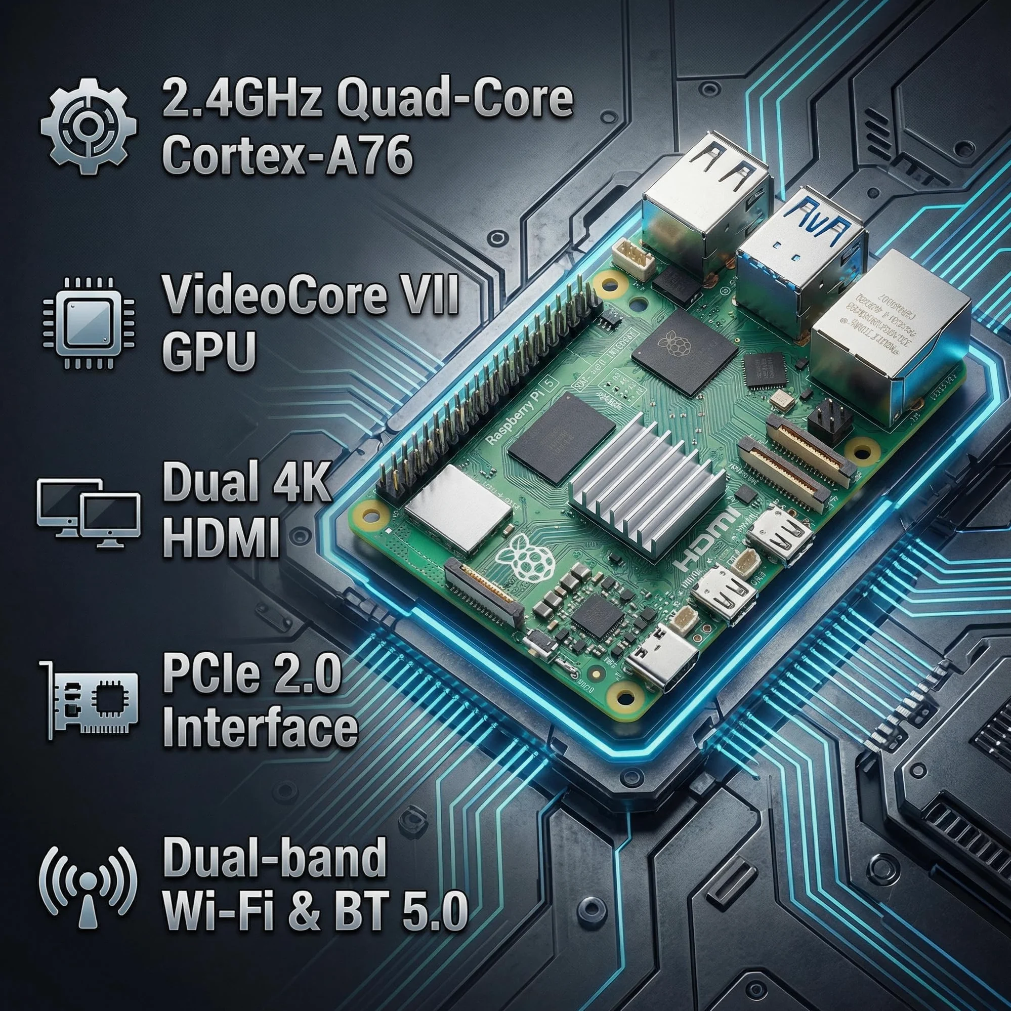 Pi 5 Scheda di Sviluppo Computer con 4GB RAM, AI Programming Learning Kit per Raspberry Pi Python e Robotica