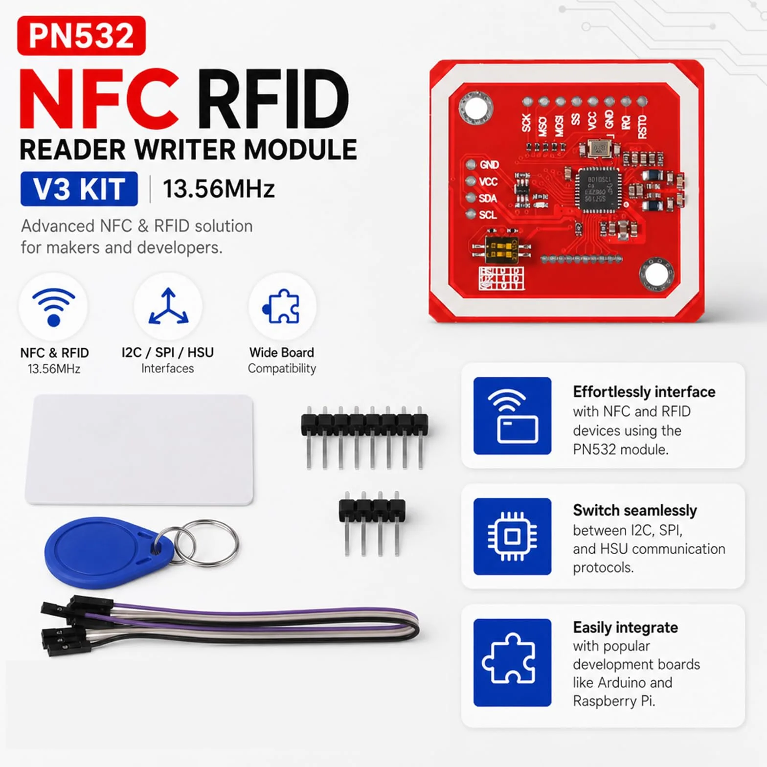 10 confezioni PN532 NFC NXP RFID Modulo V3 Kit, Near Field Communication Reader Module Kit con I2C SPI HSU, S50 White Card, Key Card, adatto per Arduino, Raspberry Pi, fai da te, smartphone e telefoni