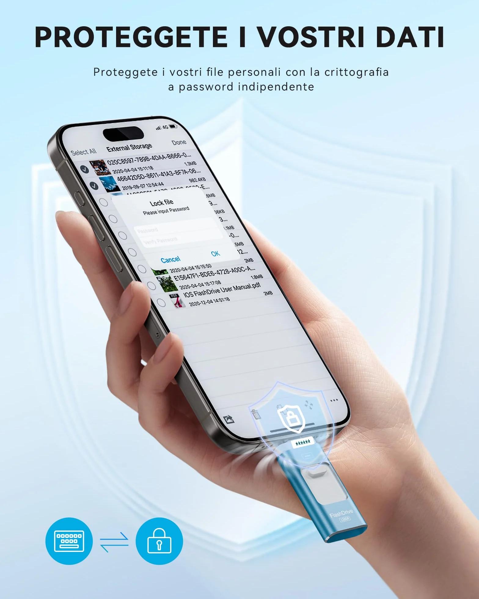 ROSPE Chiavetta USB 256GB per iPhone Certificata MFi – Memoria Esterna Lightning USB 3.0