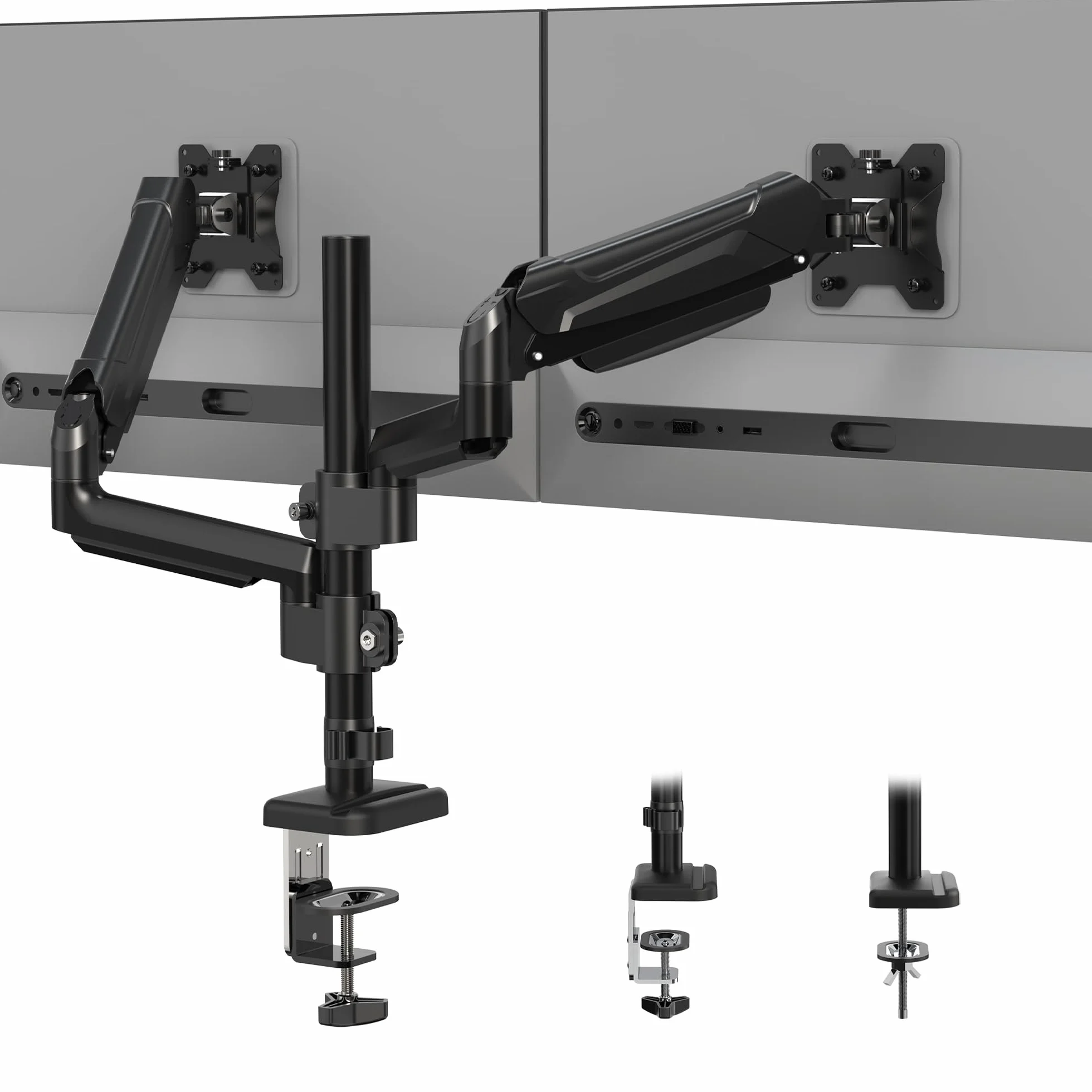 BONTEC Braccio Monitor Doppio per schermi da 13-32 pollici, VESA 75/100mm, Braccio Regolabile con Molla a Gas, Inclinazione, Rotazione, Oscillazione,Capacità di Carico da 9 kg, Design Ergonomico