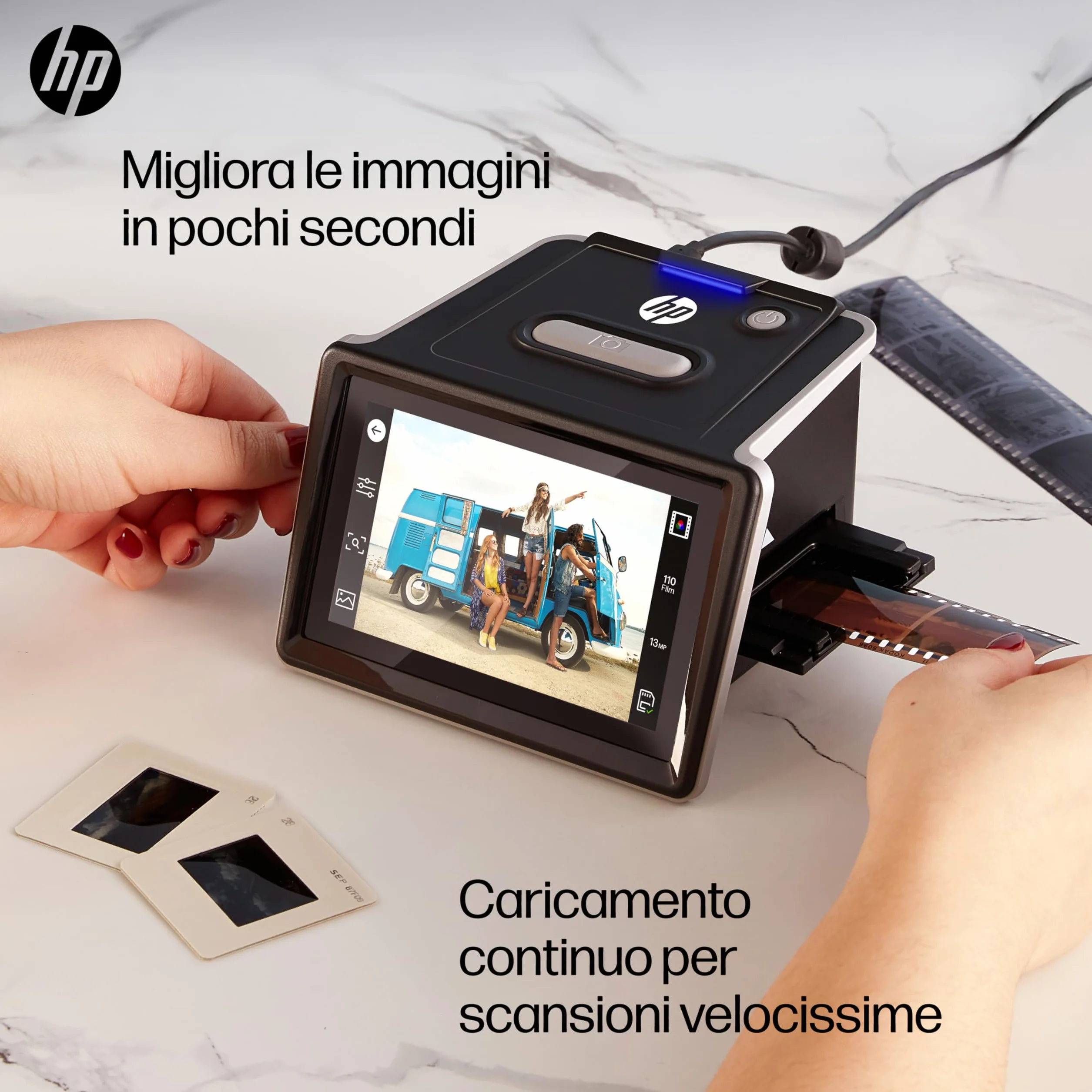 HP FilmScan Touch Screen Scanner Pellicole Diapositive Schermo LCD 5" 22MP 135 126 110