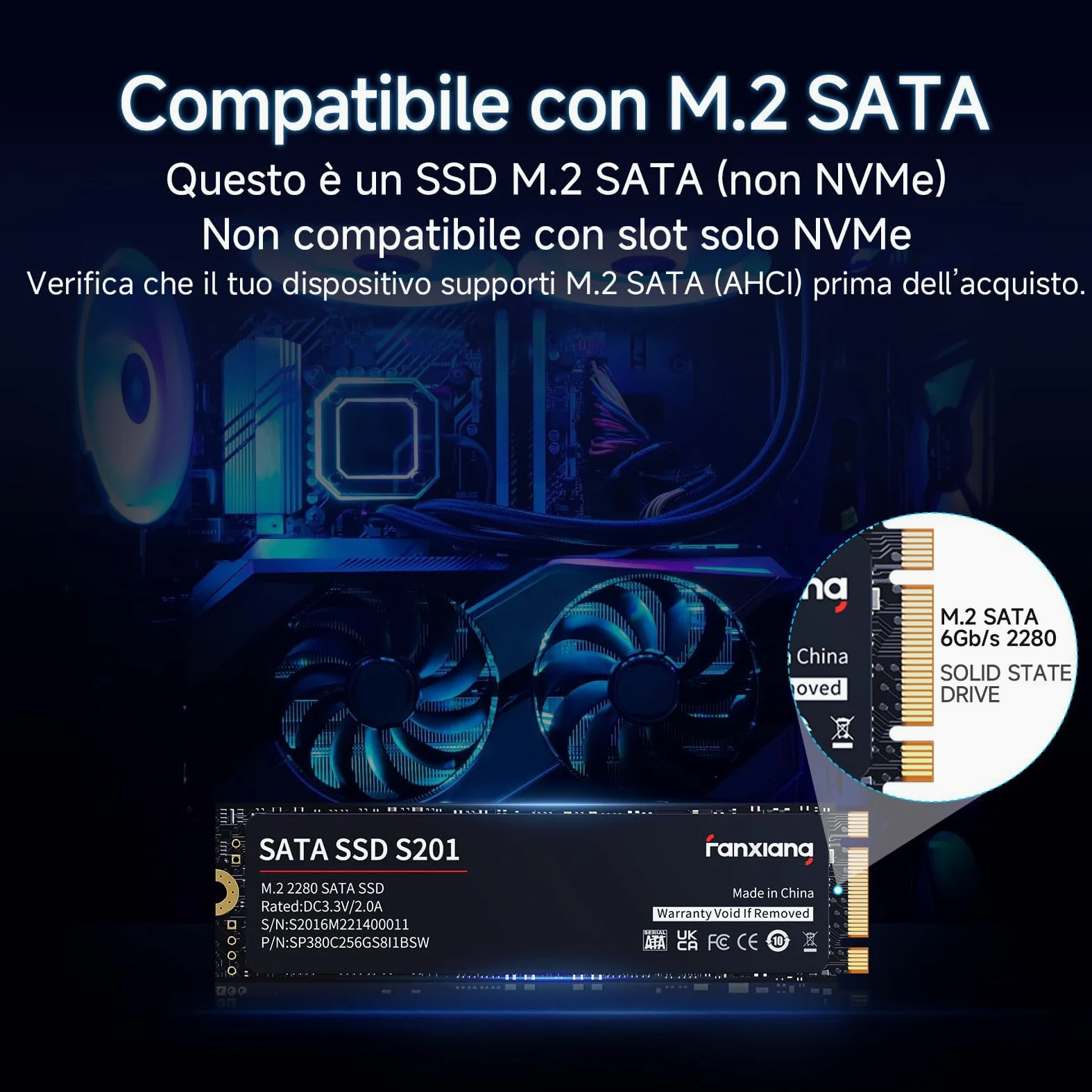 fanxiang S201 SSD SATA 128GB, M.2 2280 SATA Hard Disk SSD Interno, Cache SLC 3D NAND, Fino a 550 MB/s - Compatibile con Computer Portatili e Computer Desktop